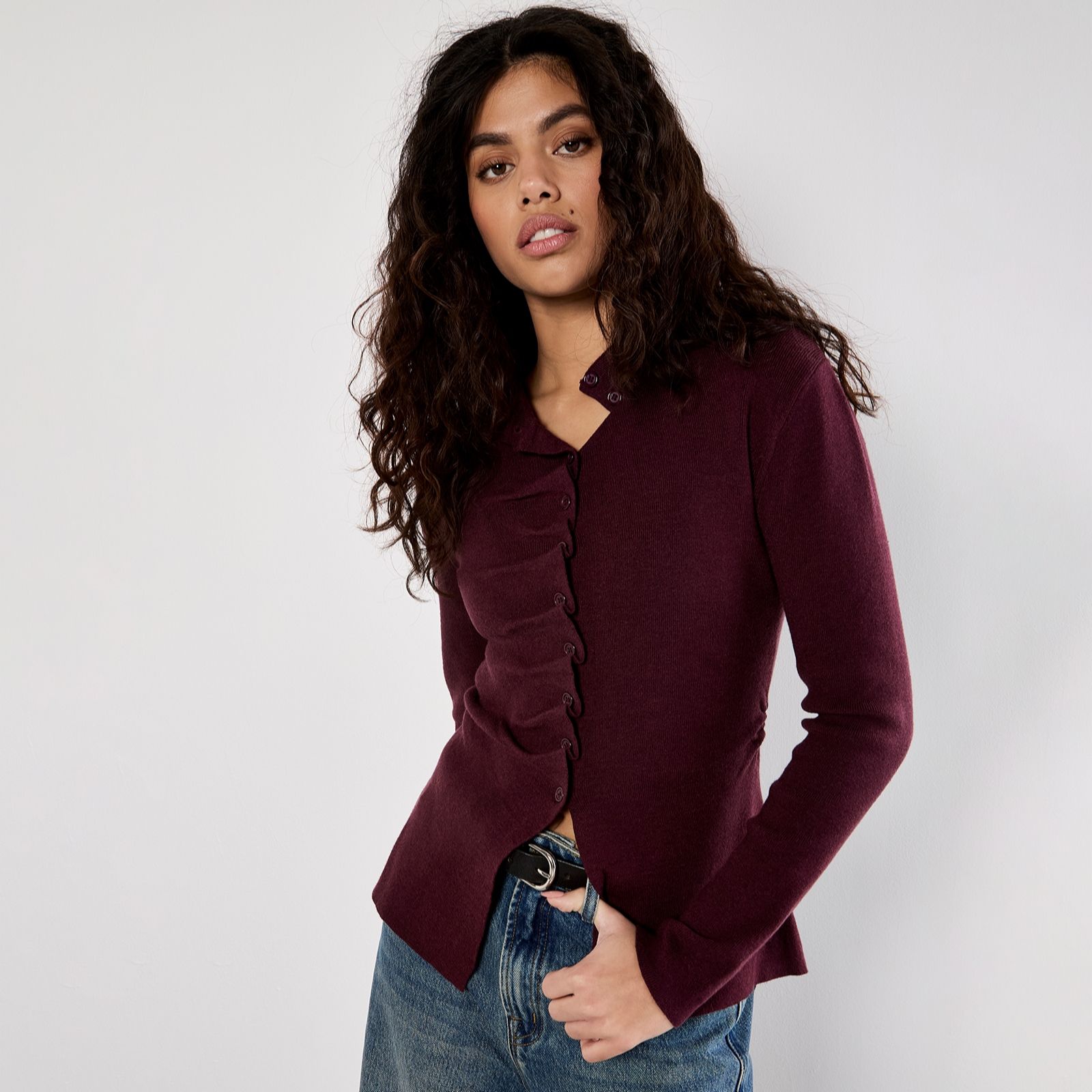 Apricot Pleat Knit Button Top