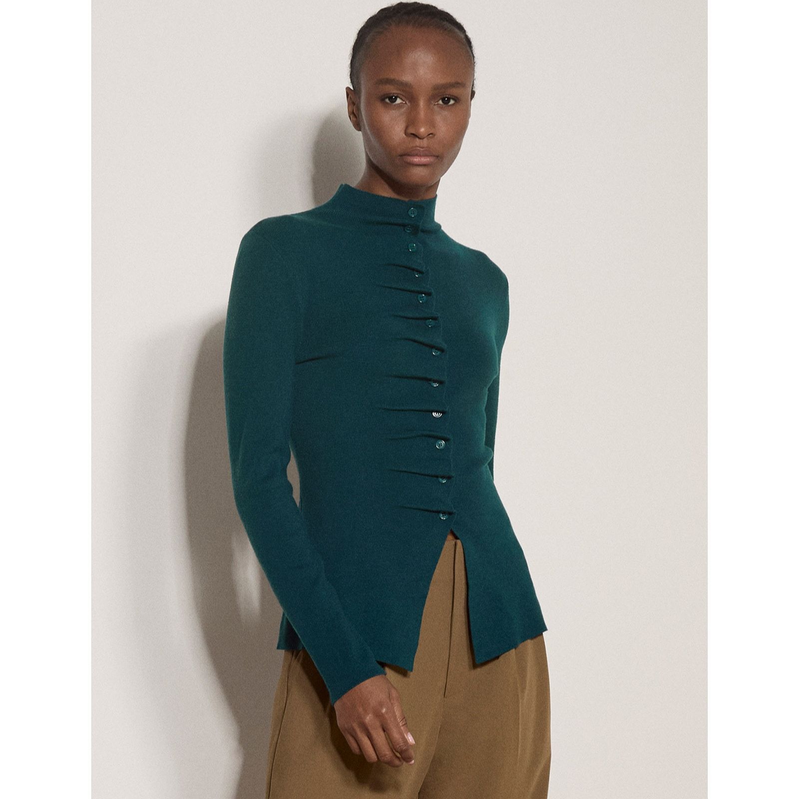 Apricot Pleat Knit Button Top