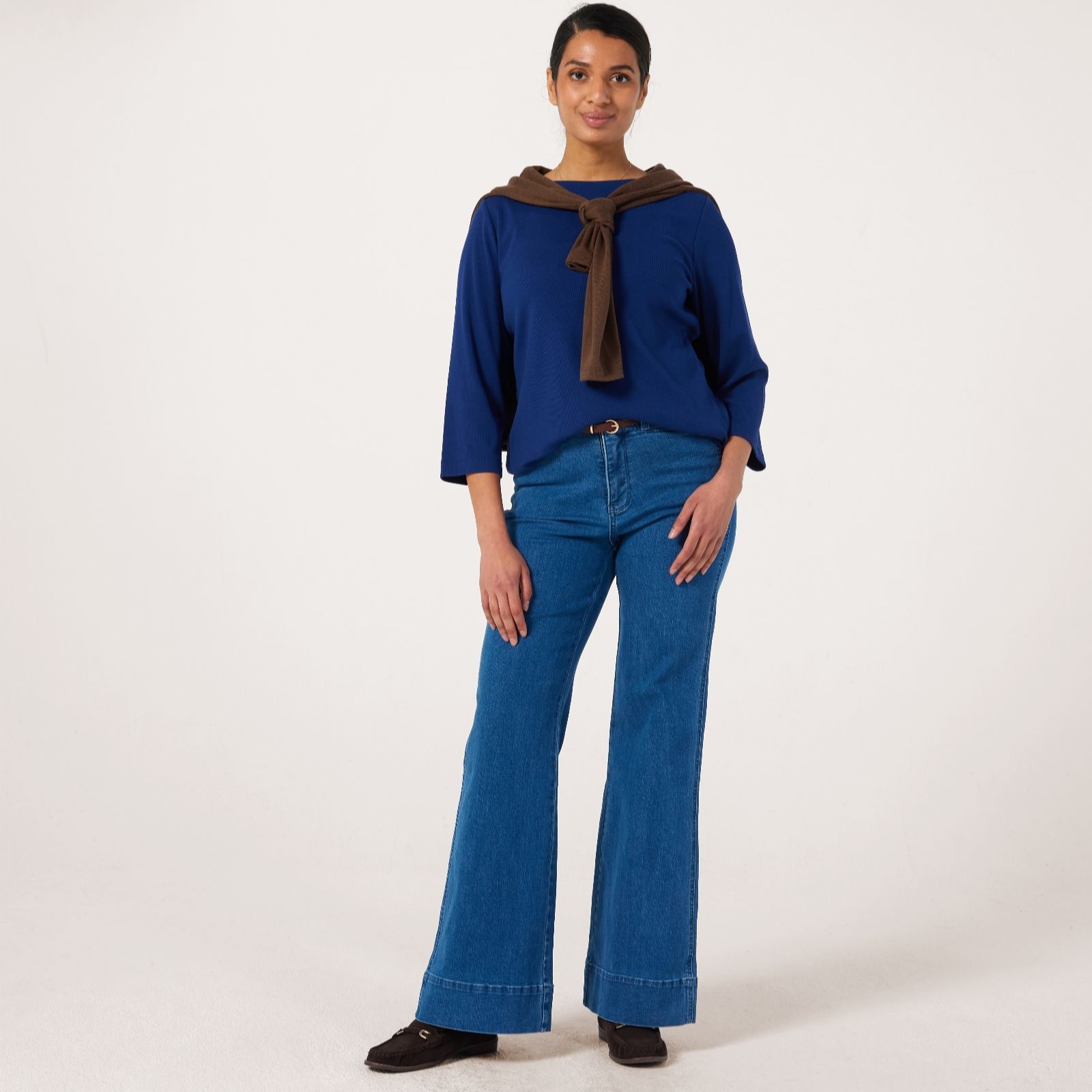 WynneDenim Flare Trousers with Curved Pocket Petite