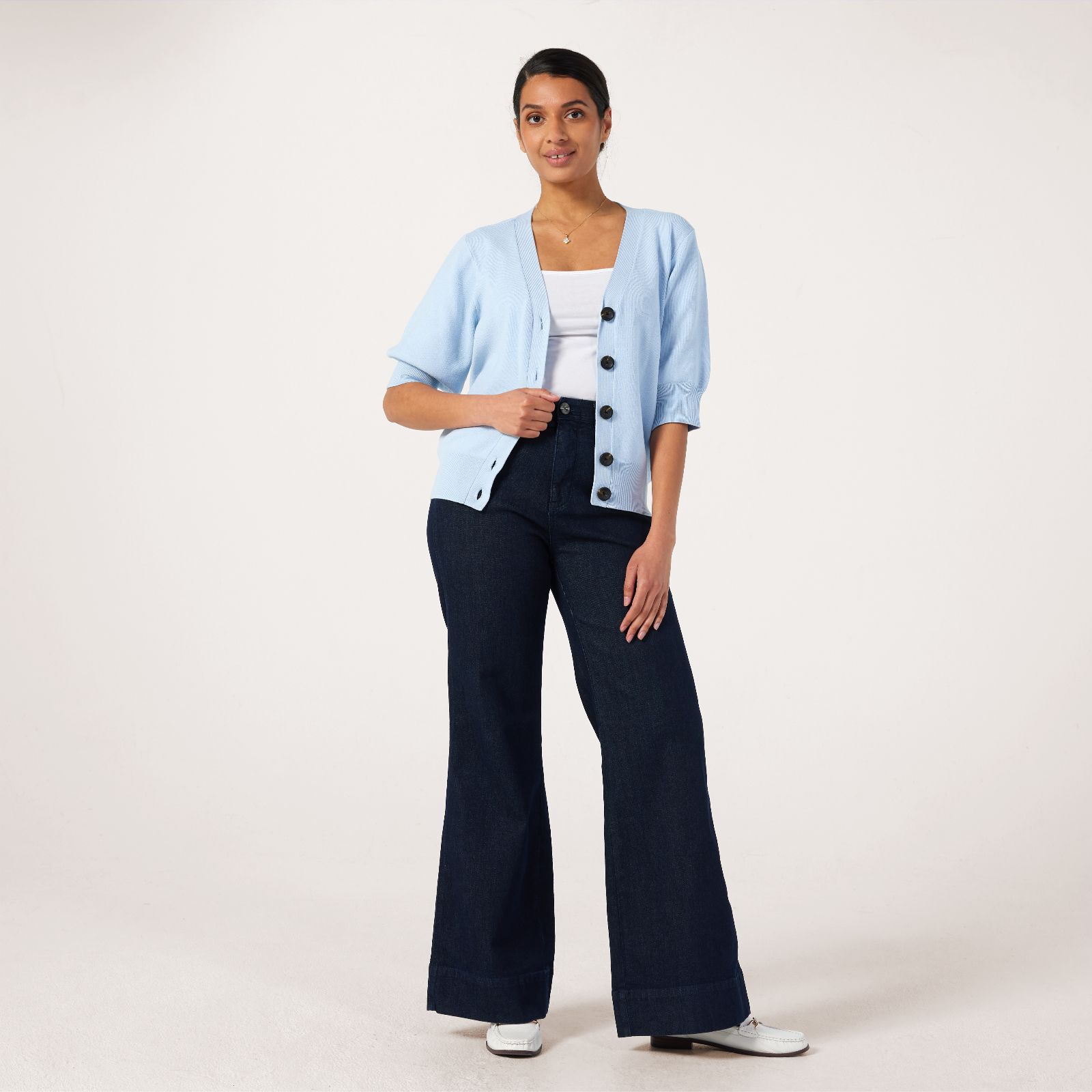 WynneDenim Flare Trousers with Curved Pocket Petite