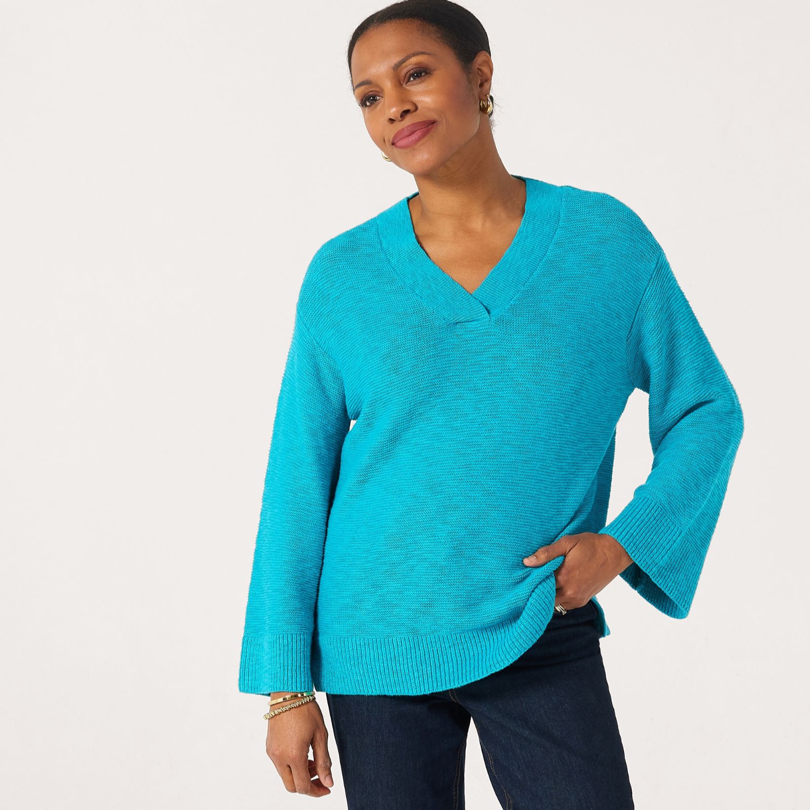 Ruth Langsford Cotton Slub V Neck Jumper