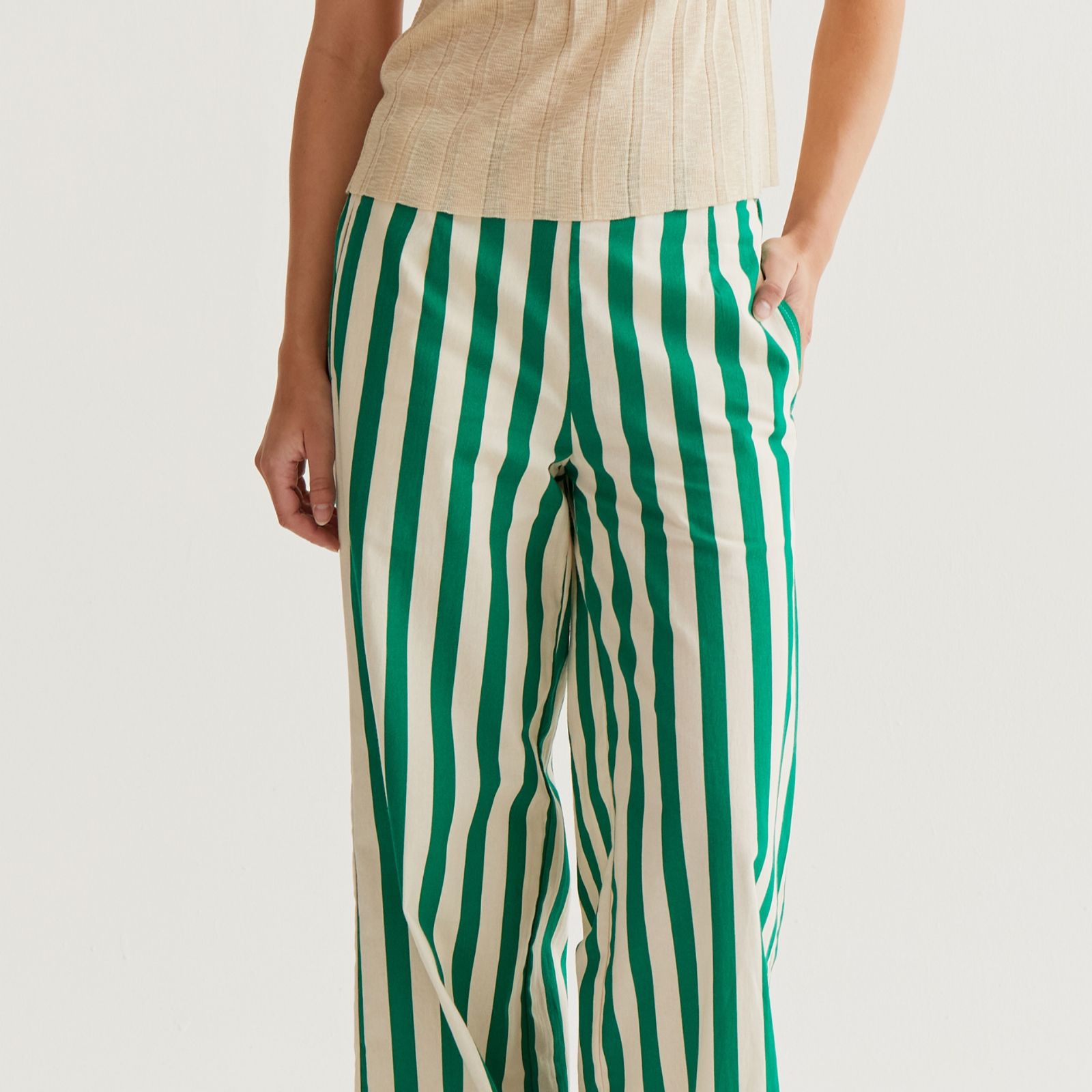 Compania Fantastica Bamboo Green Striped Trousers