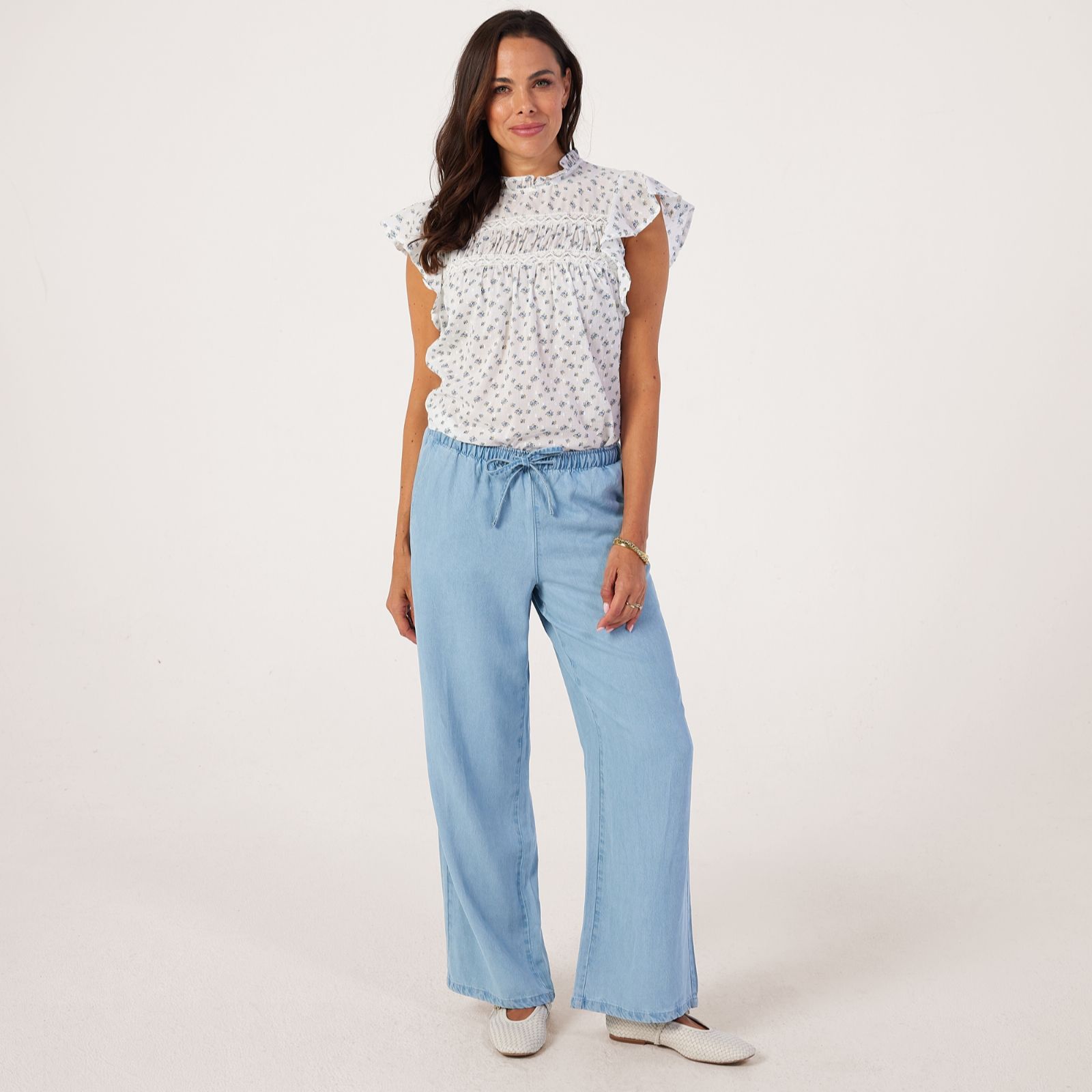 JDY Mira Wide Leg Pull On Denim Trouser