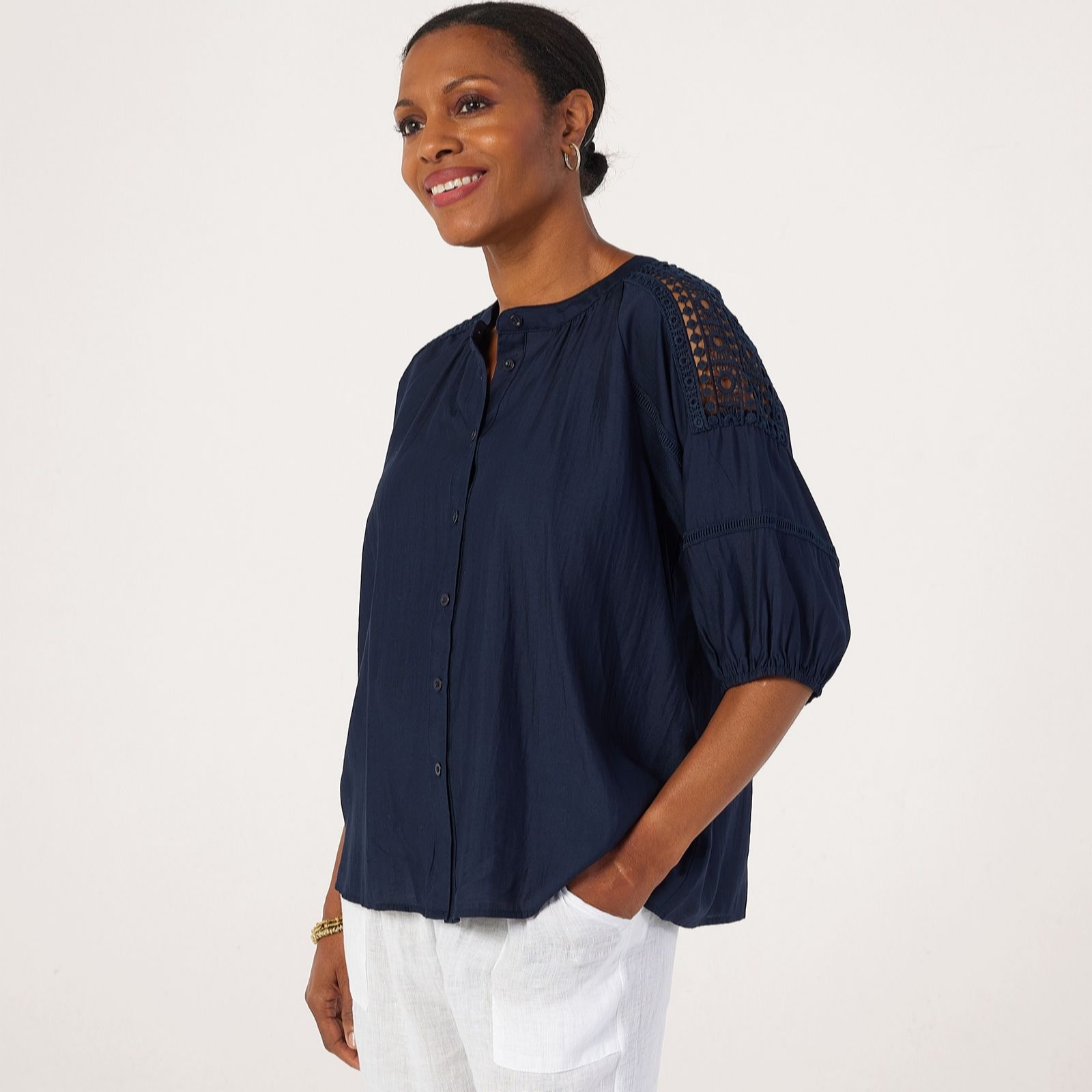 Izabel London Broderie Shoulder Detail Shirt