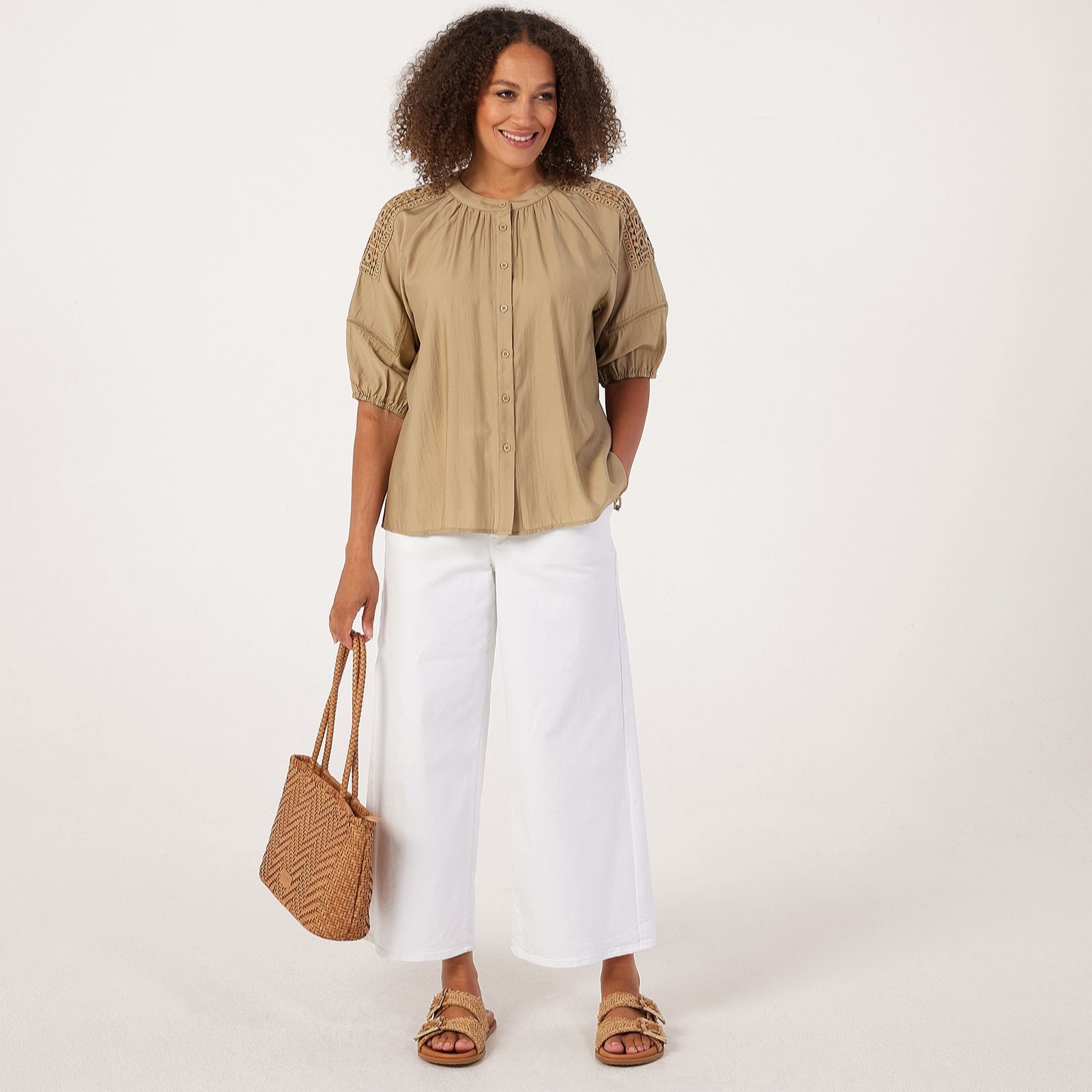 Izabel London Broderie Shoulder Detail Shirt