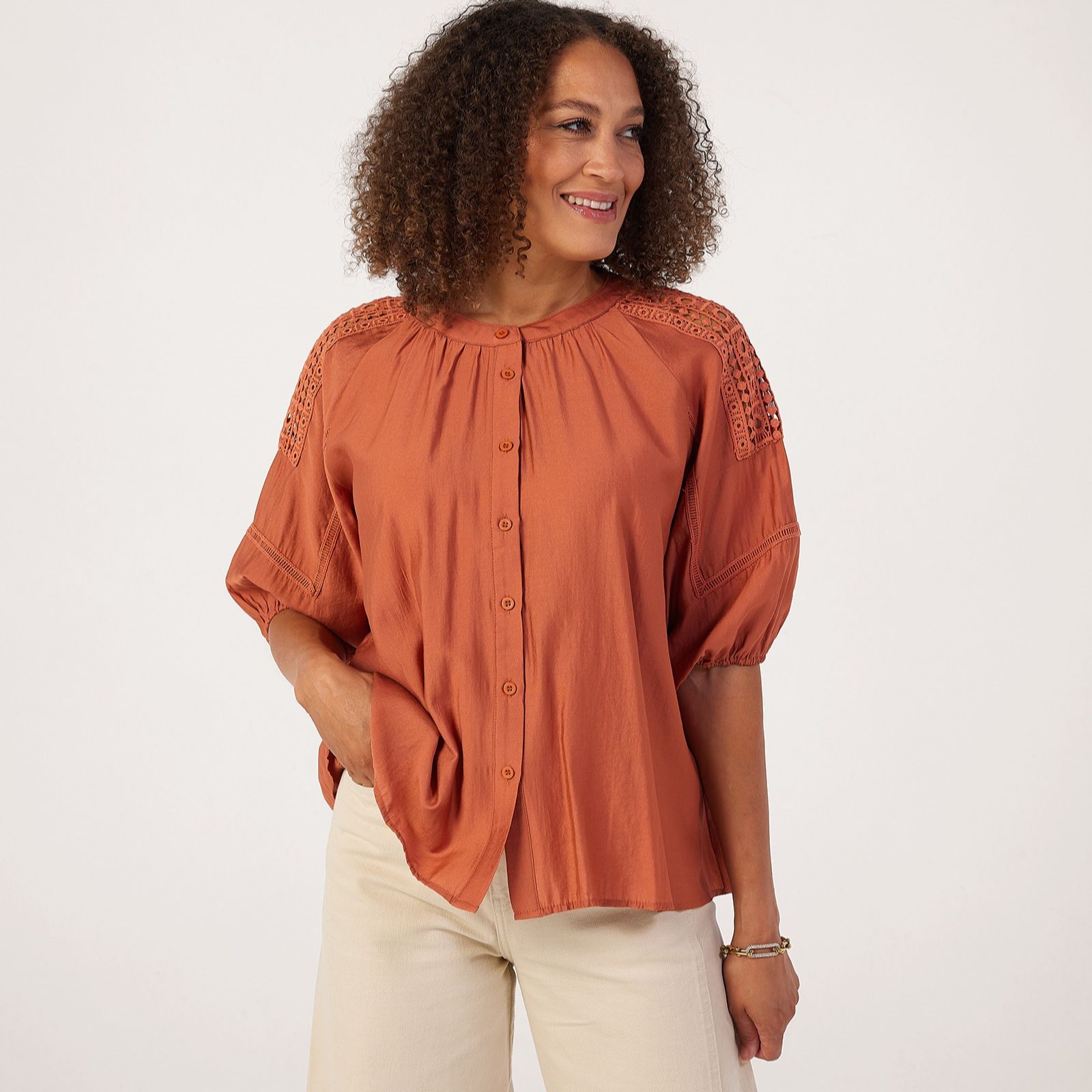 Izabel London Broderie Shoulder Detail Shirt