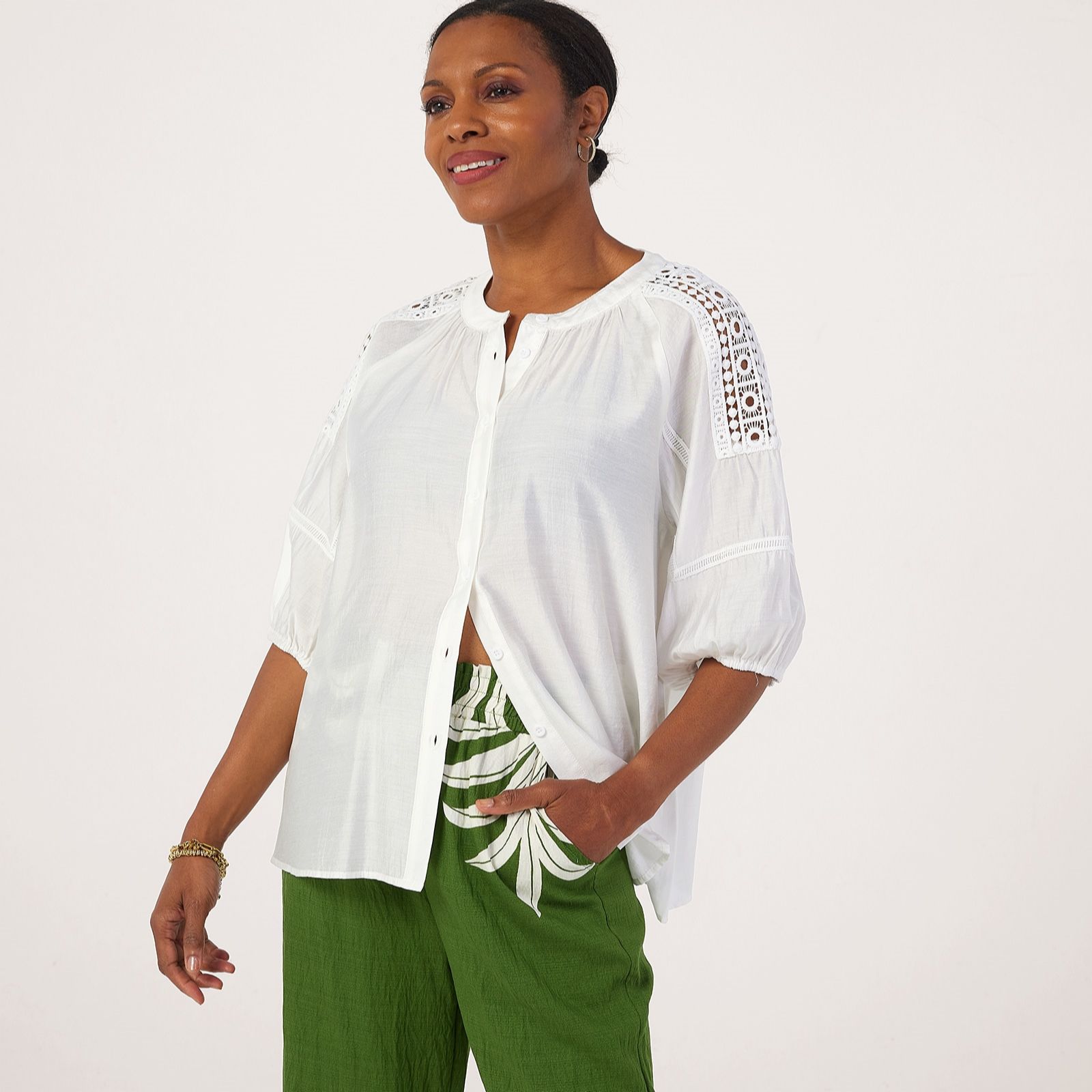 Izabel London Broderie Shoulder Detail Shirt