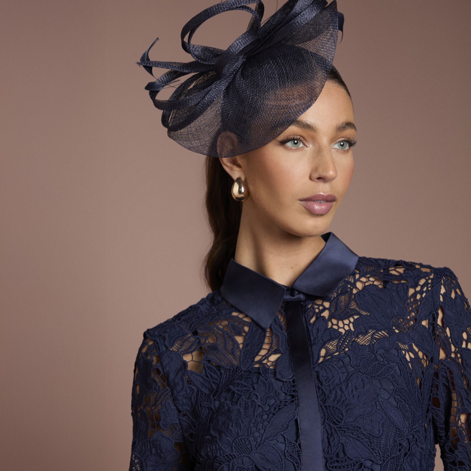 Coast Navy Loop And Feather Detail Fascinator