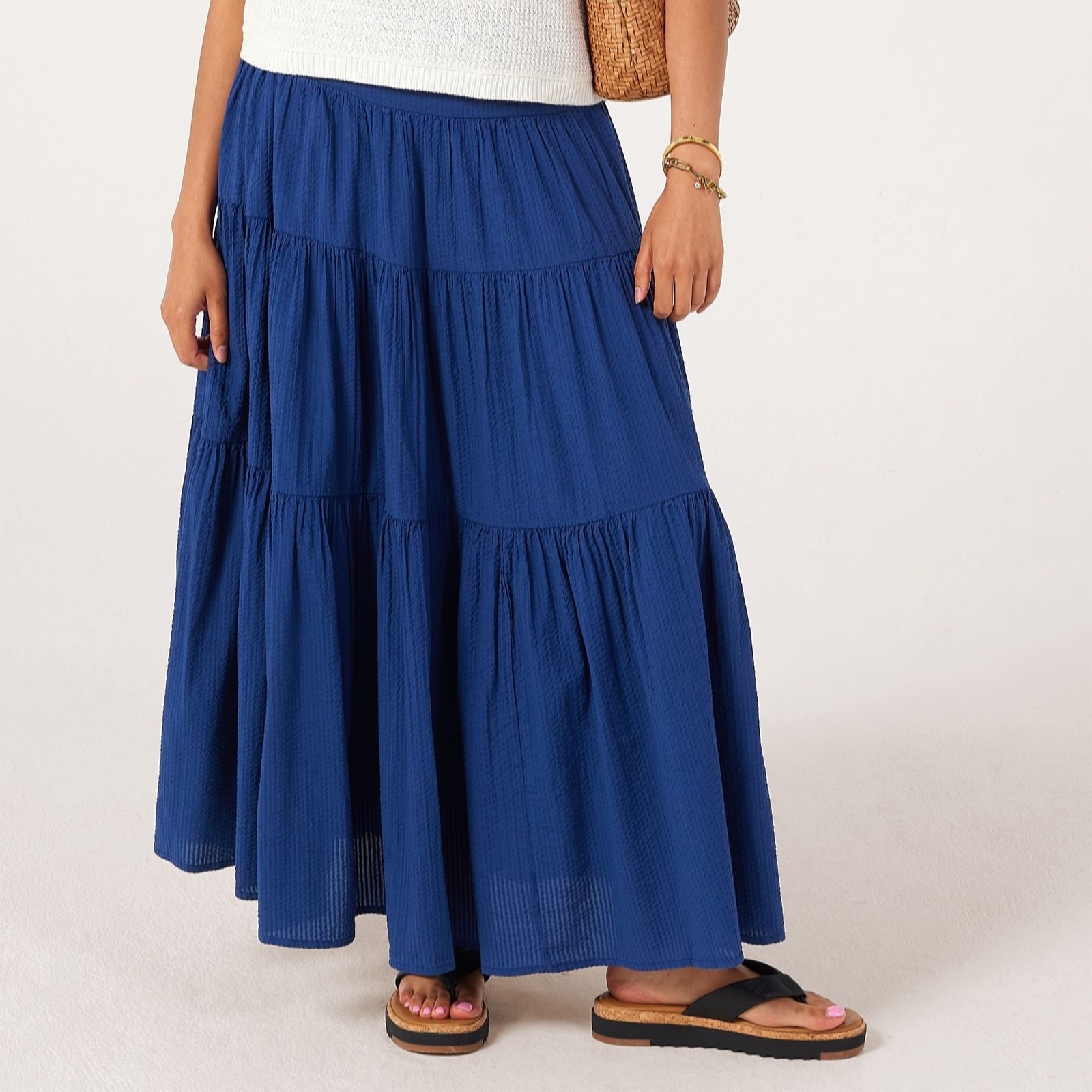 Masai Copenhagen Sable Seersucker Cotton Tiered Maxi Skirt