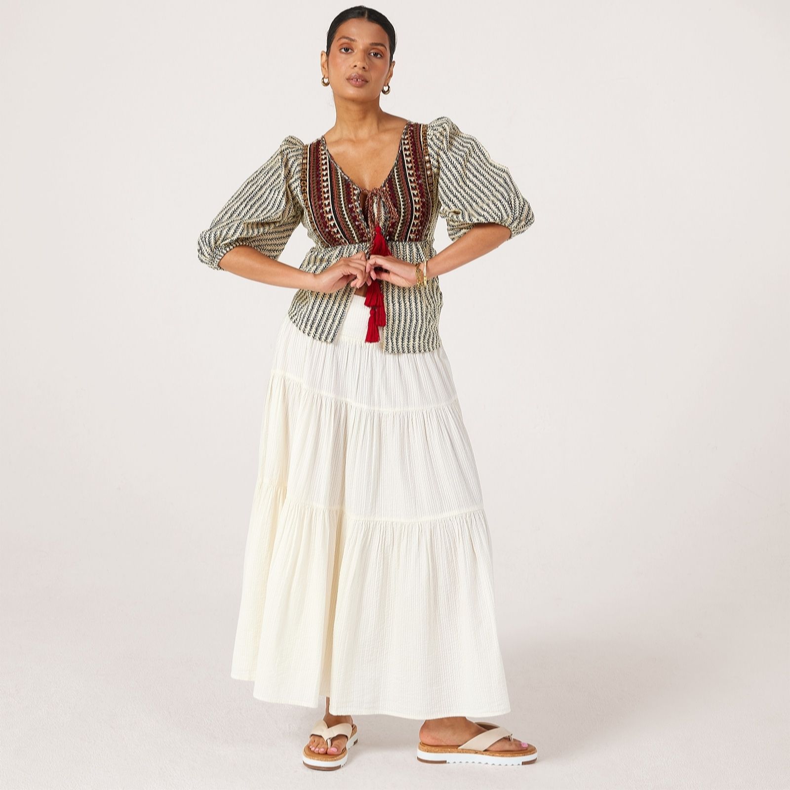 Masai Copenhagen Sable Seersucker Cotton Tiered Maxi Skirt