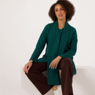 Denim & Co. Brushed Waffle Cardigan with Neck Scarf