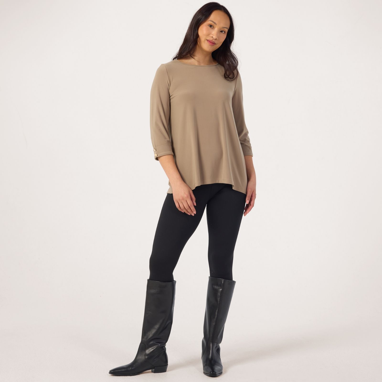 Kim & Co Deluxe Brazil Jersey 3/4 Sleeve Hi-Low Top