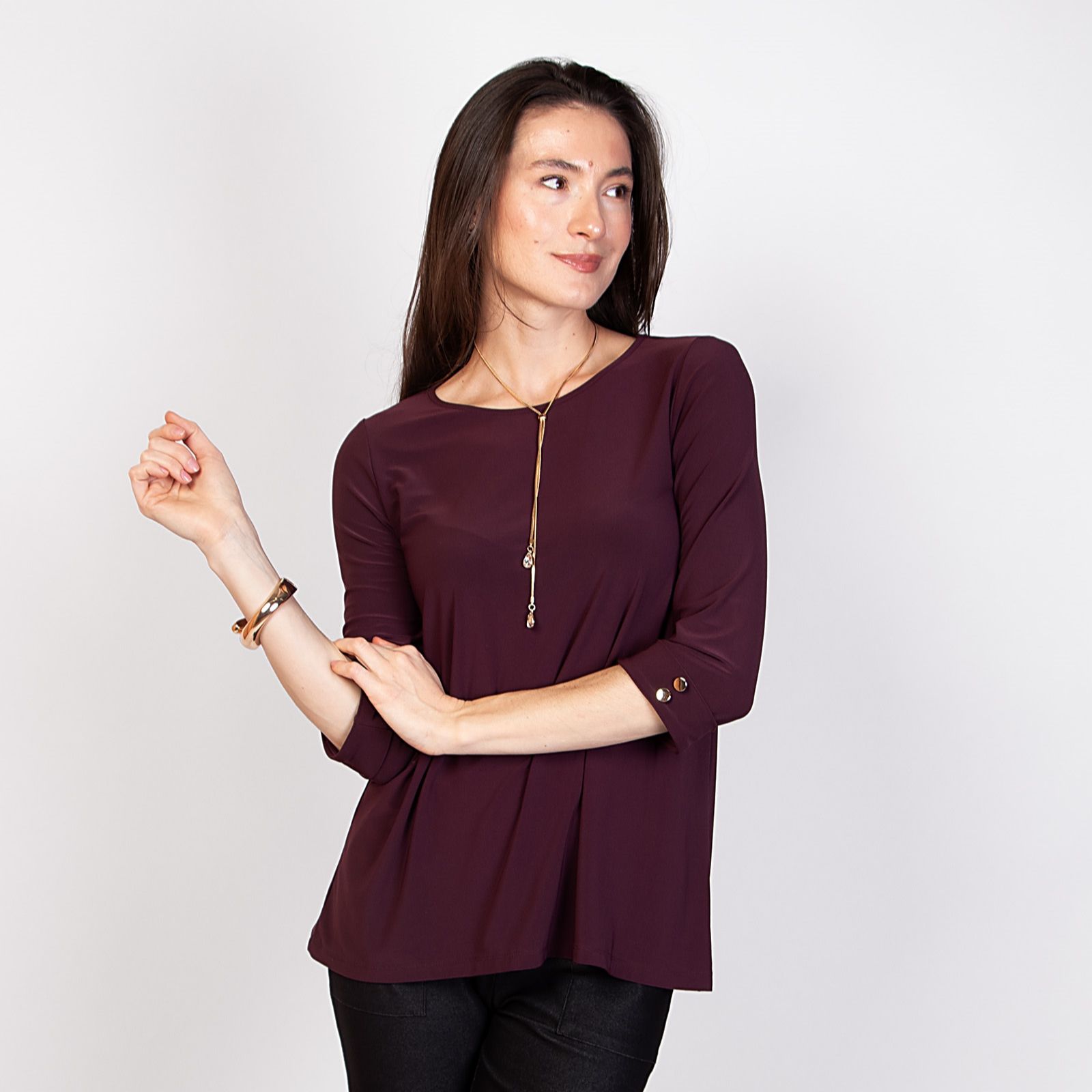 Kim & Co Deluxe Brazil Jersey 3/4 Sleeve Hi-Low Top