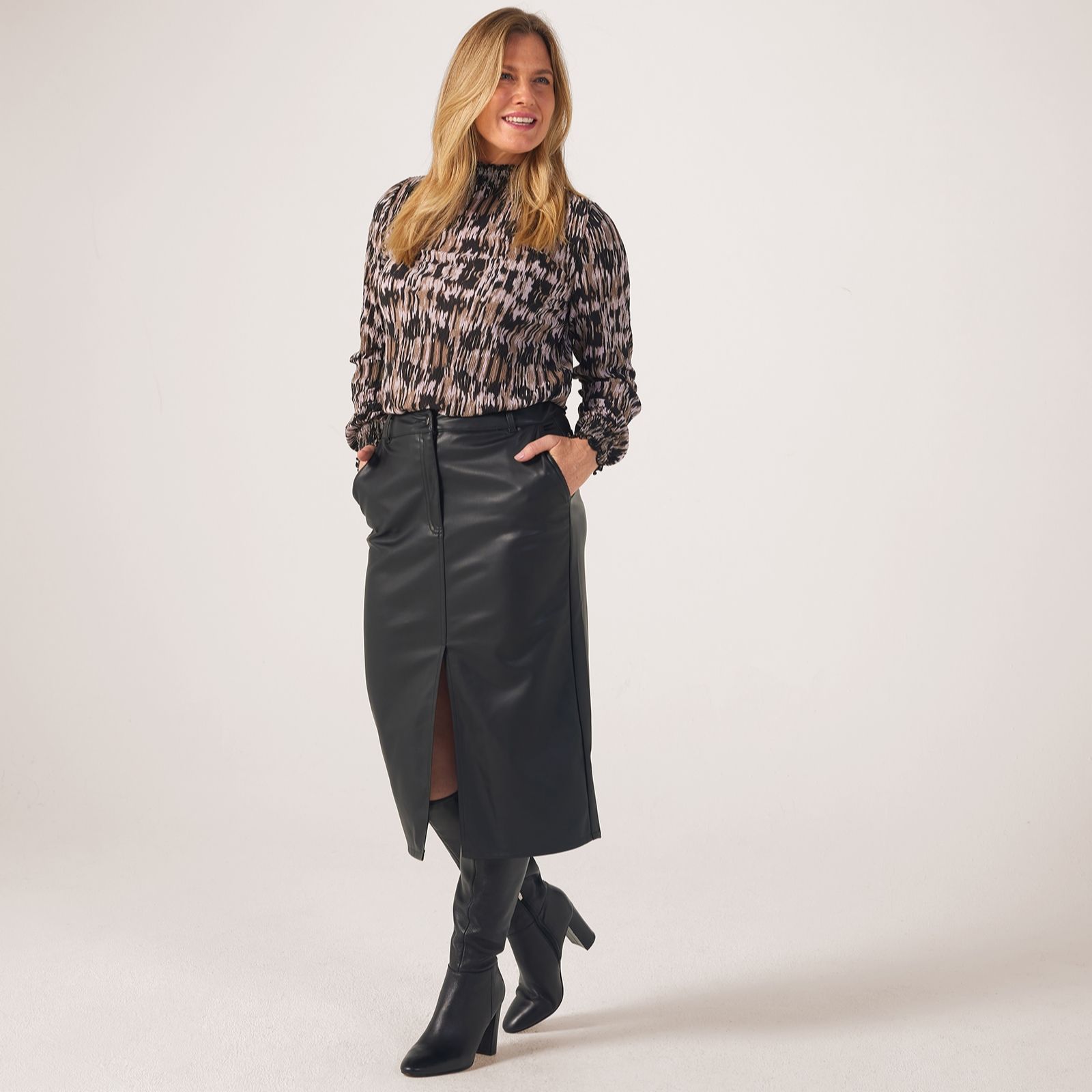 JDY Alexa High Waisted Faux Leather Skirt QVC UK