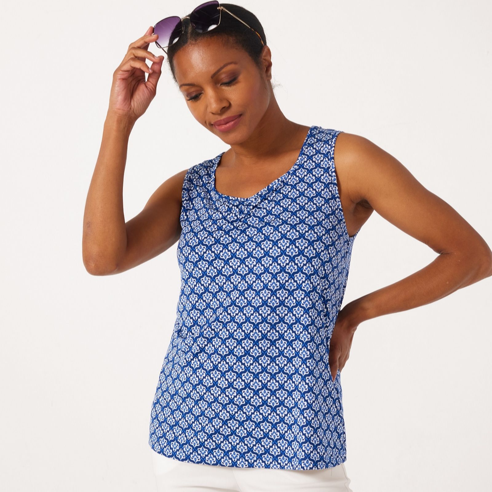 Kim & Co Printed Brazil Jersey Contrast Detail Sleeveless Vest