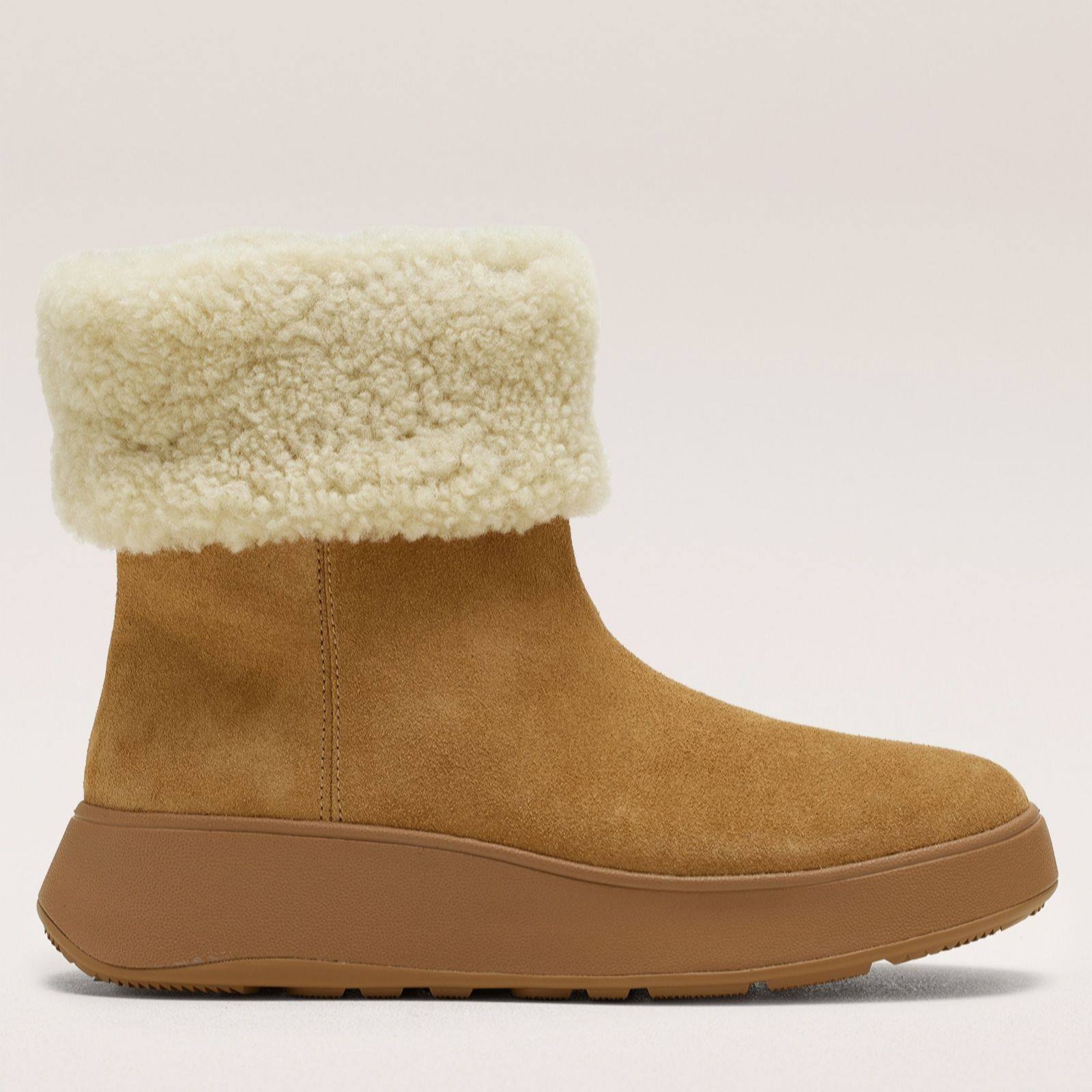 FitFlop F-Mode Shearling-Collar Zip-Up Leather Ankle Boots