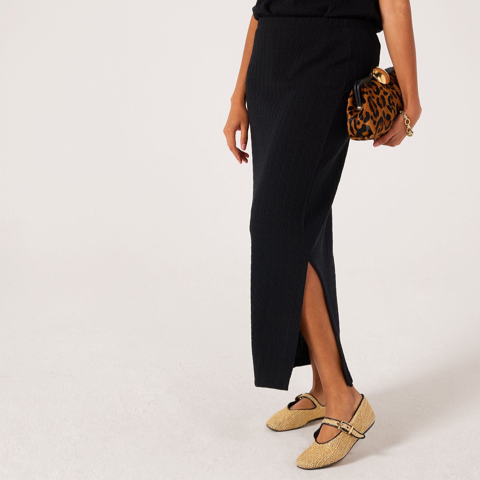 Kim & Co Rib Knit Long Skirt With Side Slit