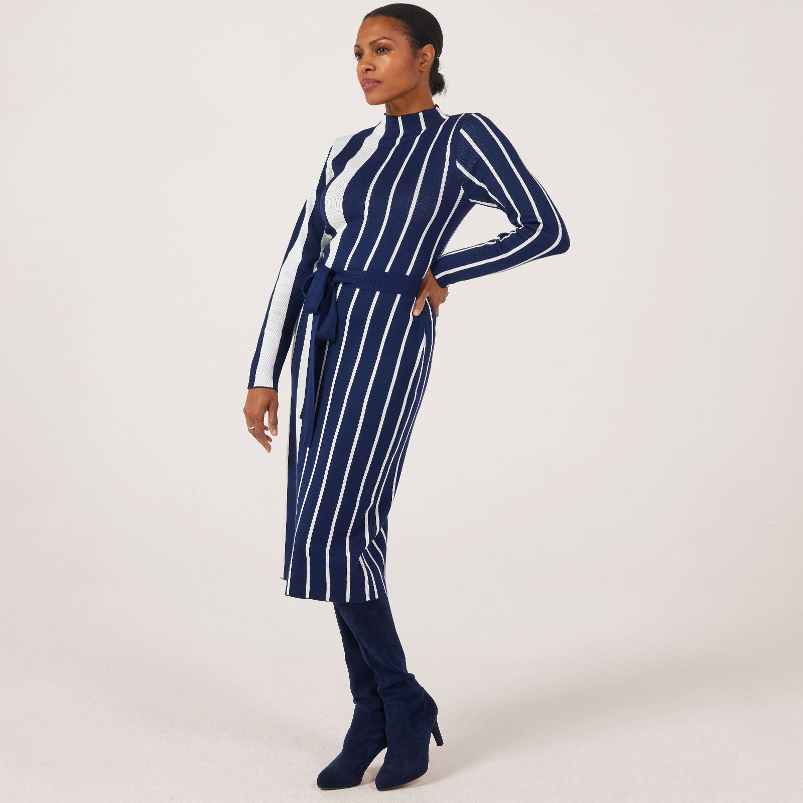 Nina Leonard Stripe Jacquard Mock Knit Dress