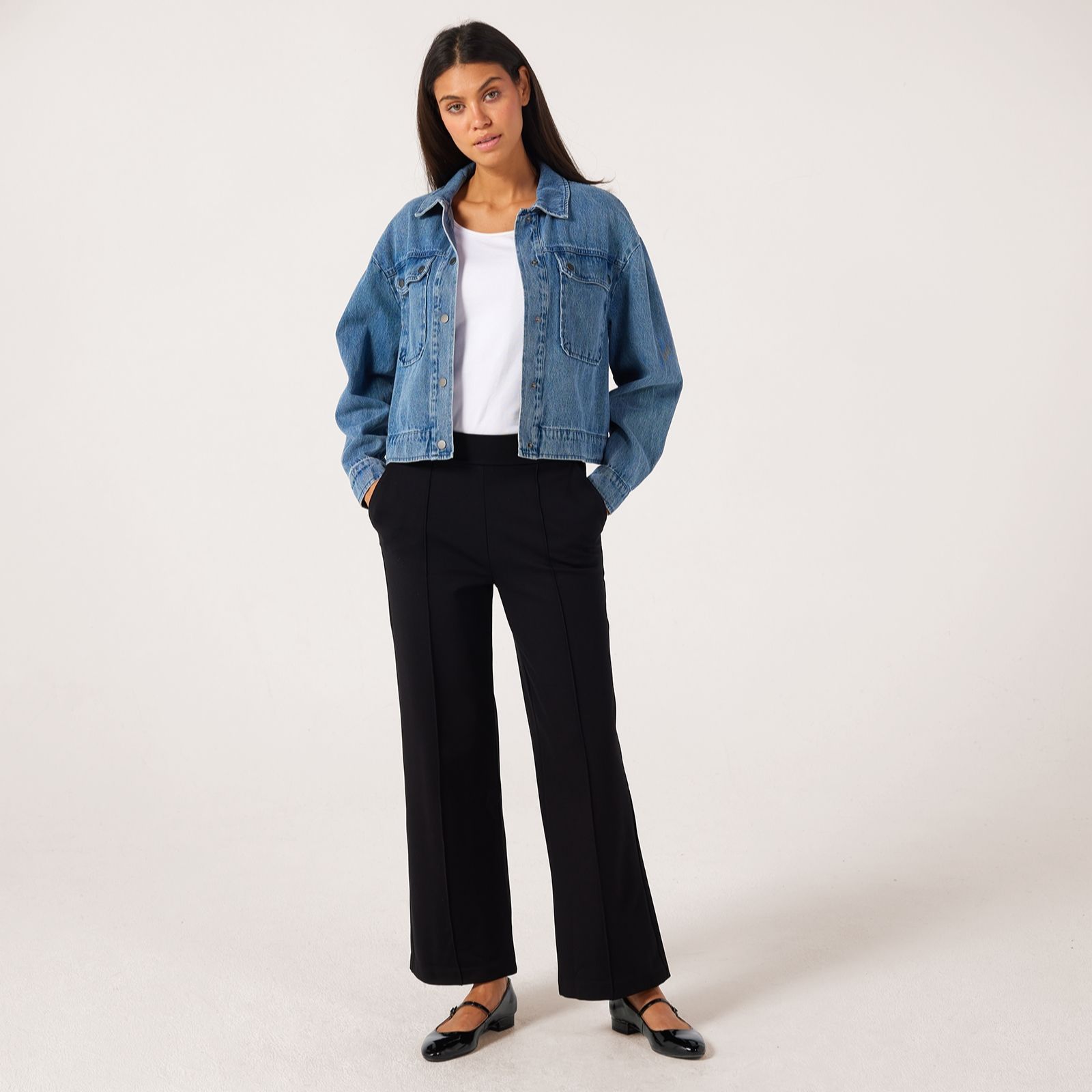 Kim & Co Strech Ponte Jane Straight Leg Pintuck Standard Trousers