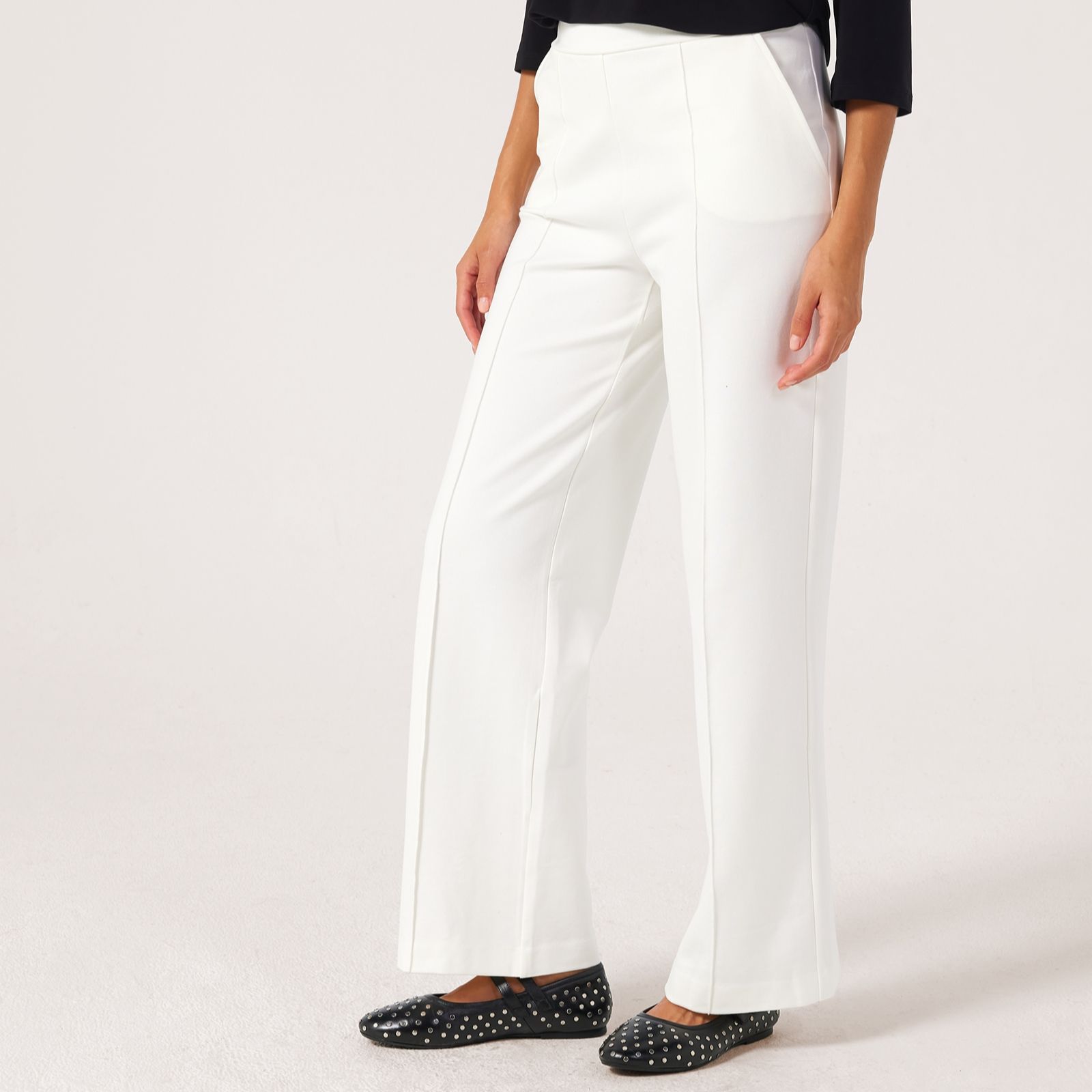 Kim & Co Strech Ponte Jane Straight Leg Pintuck Standard Trousers