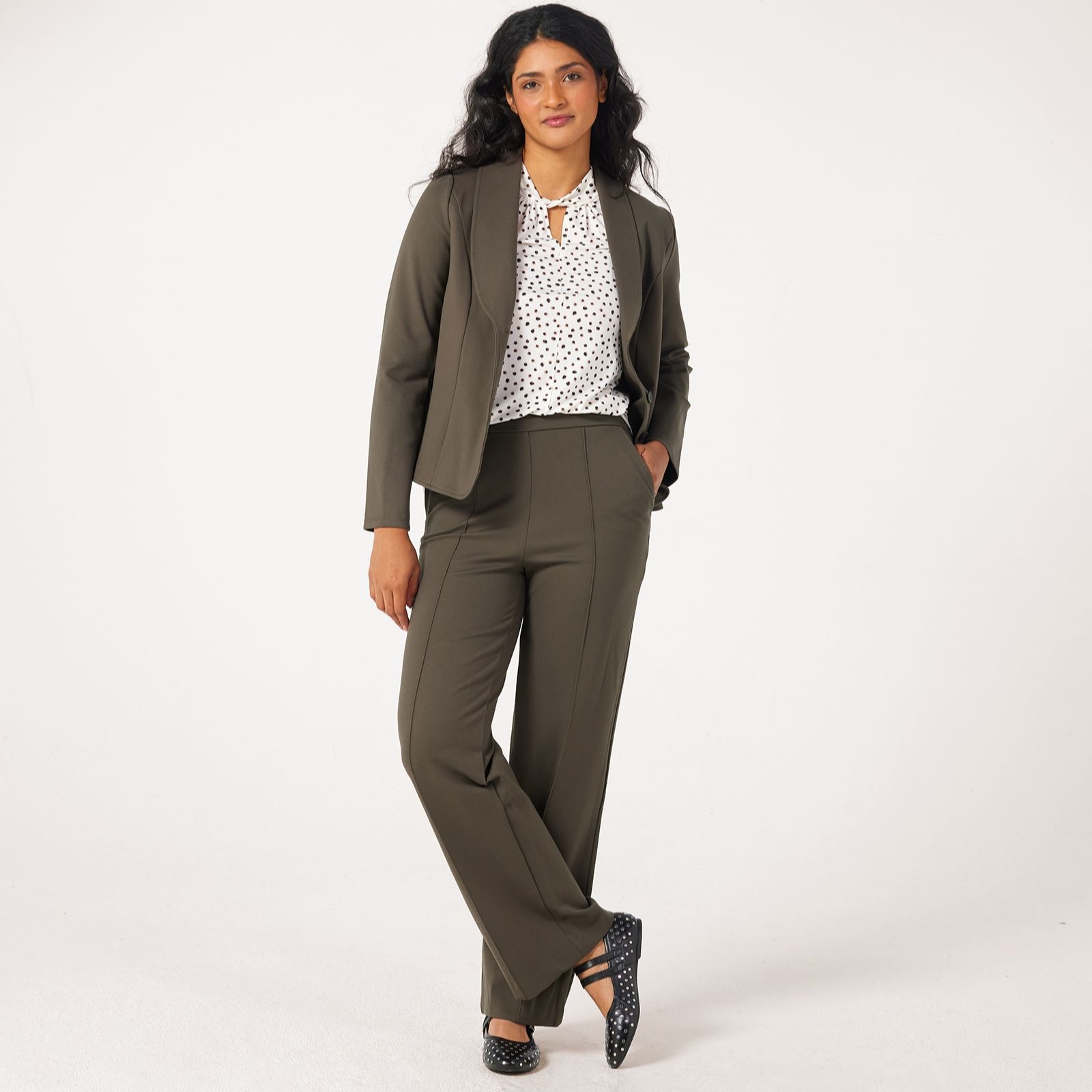 Kim & Co Strech Ponte Jane Straight Leg Pintuck Standard Trousers