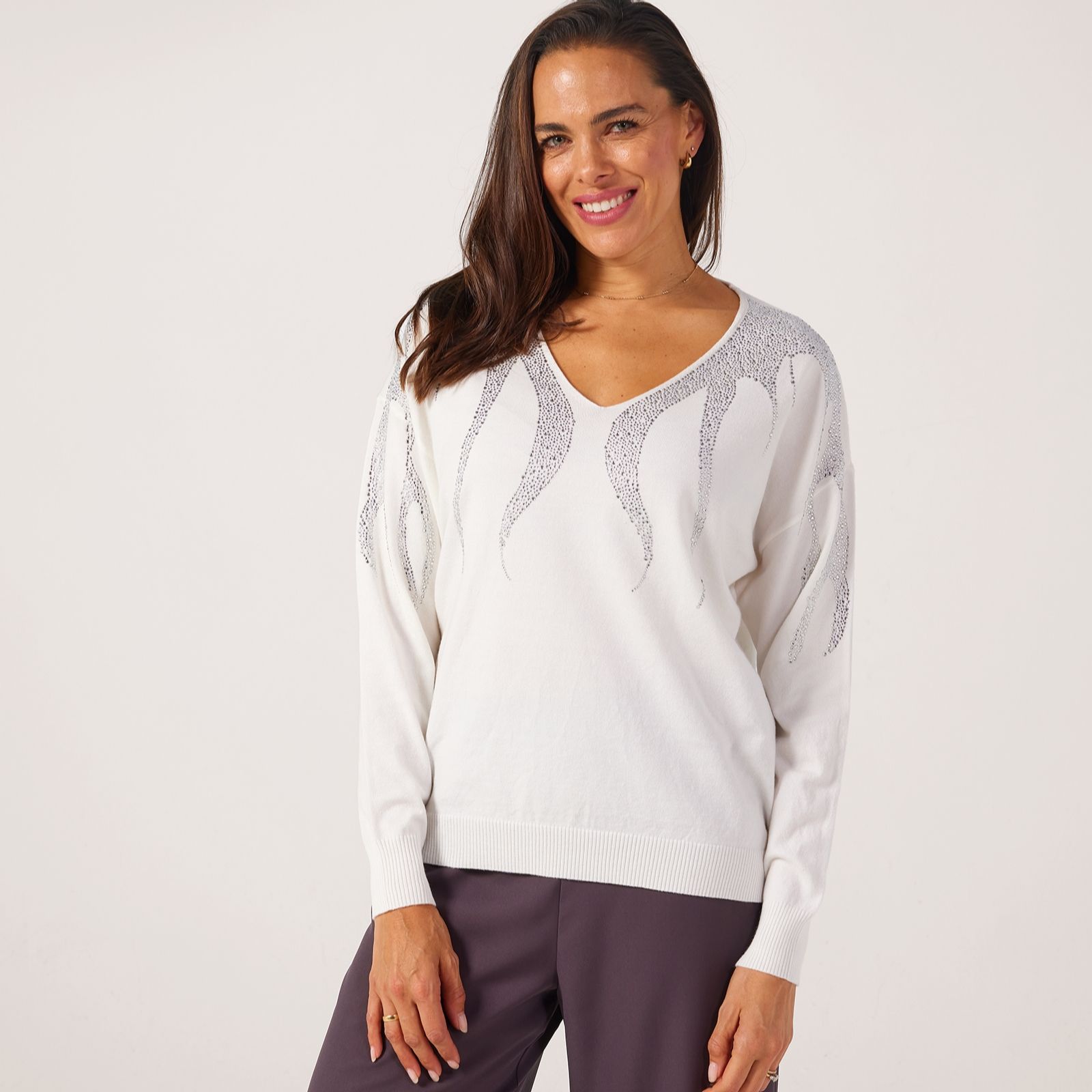 Frank Usher V-Neck Bling Knit Jumper