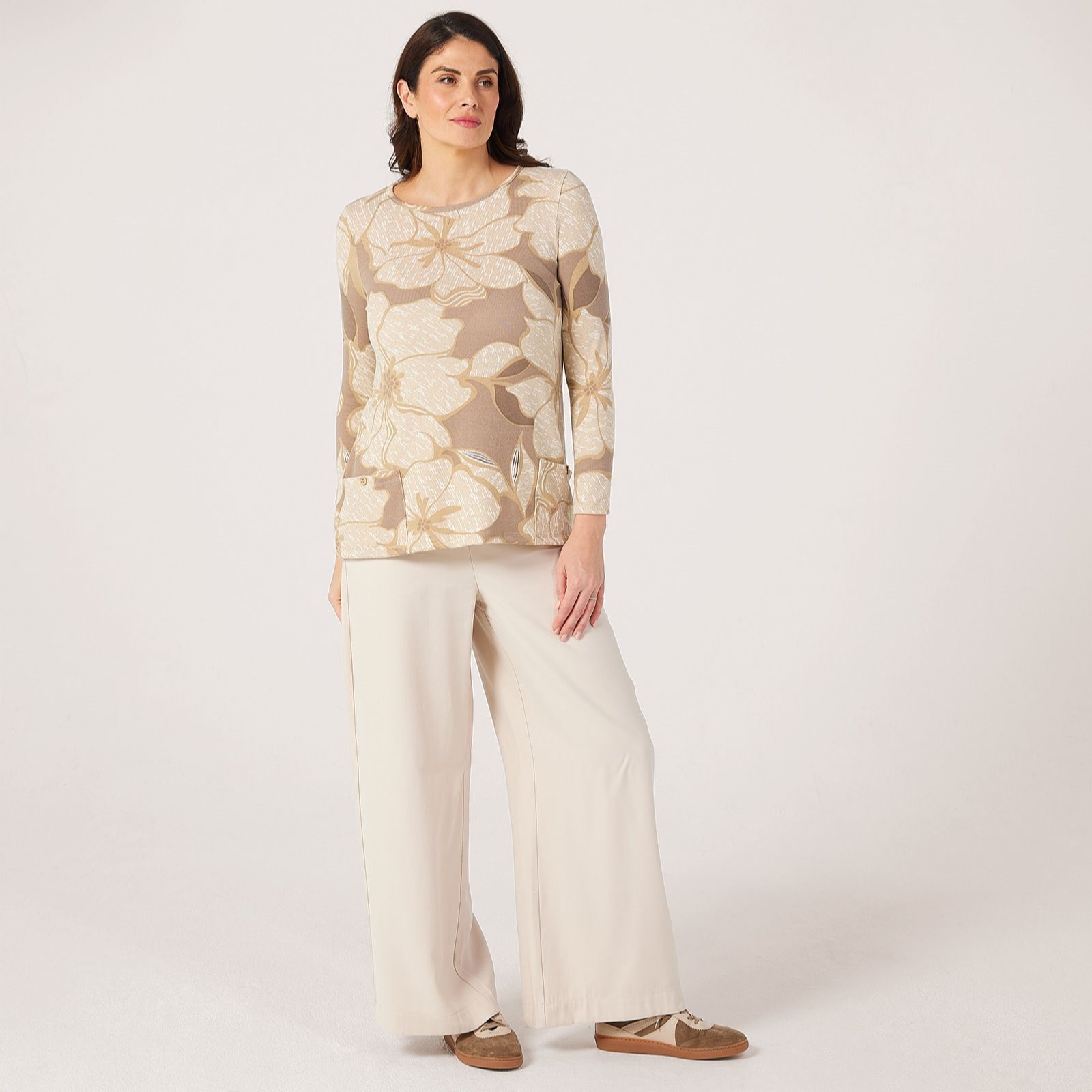 Kim & Co Printed Soft Touch Knit Jumper Tunic With Pockets