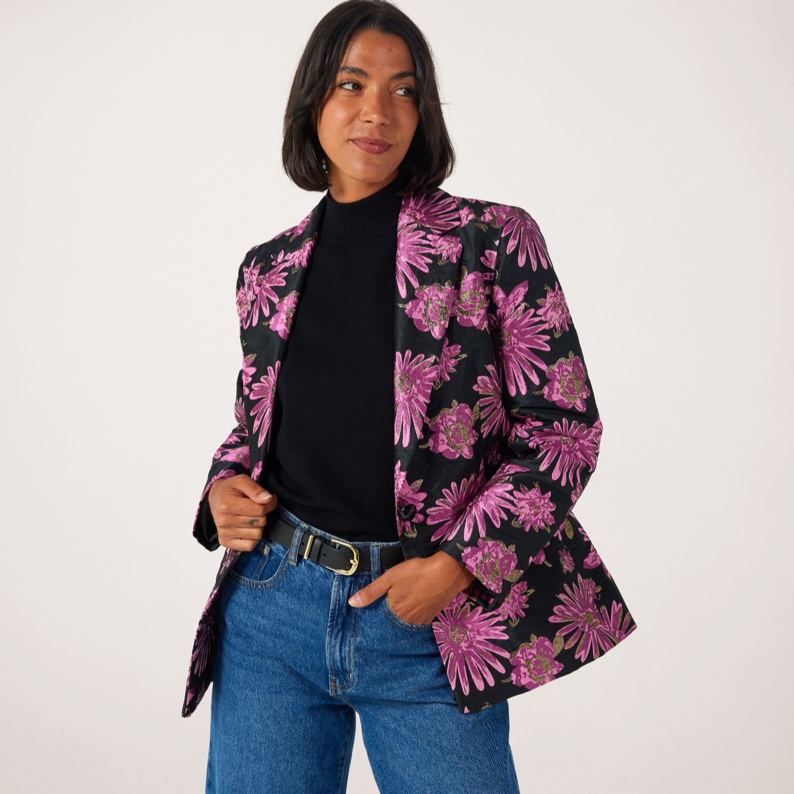 Helene Berman Gold Lurex Pink Floral Blazer