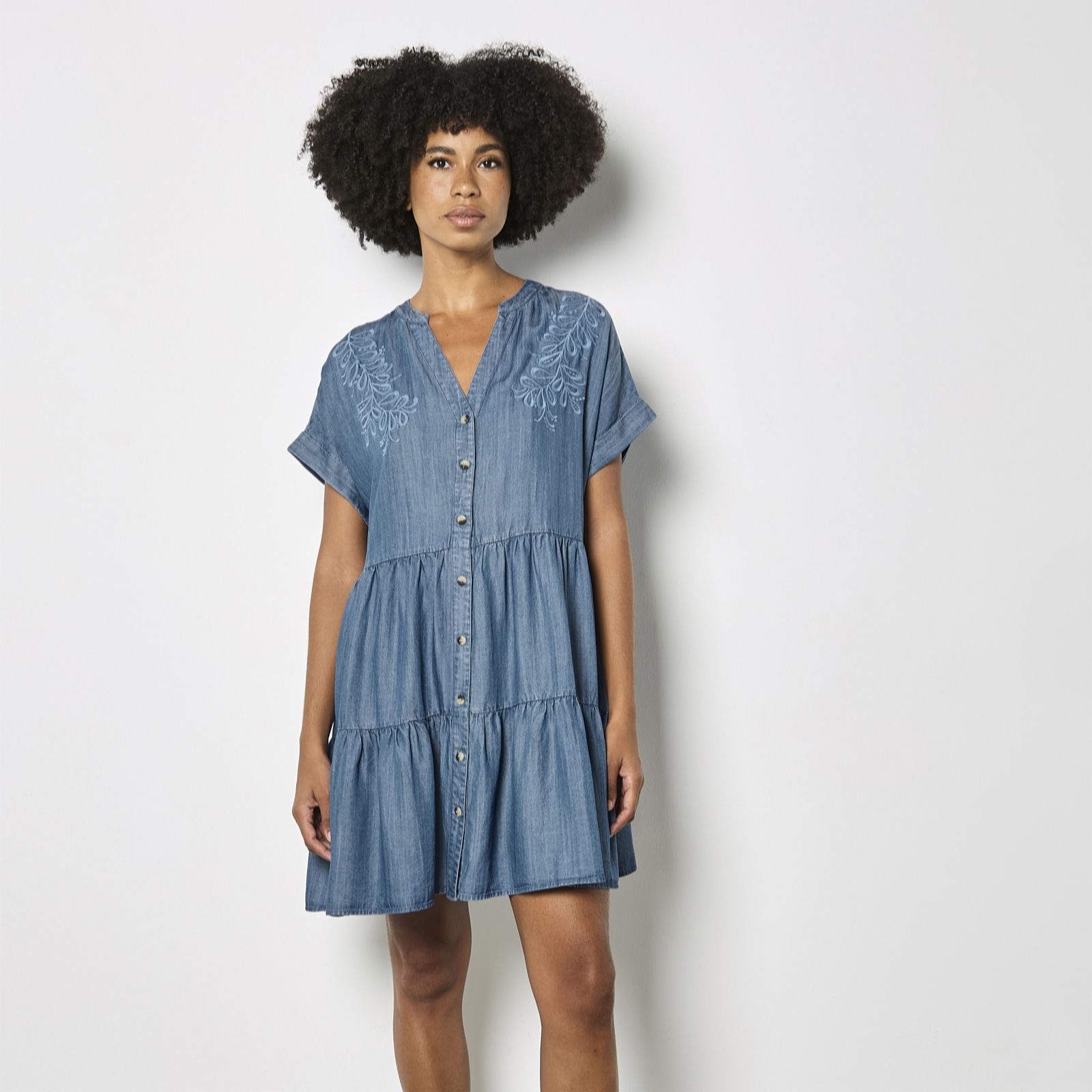 Apricot Embroidered Mini Tiered Dress