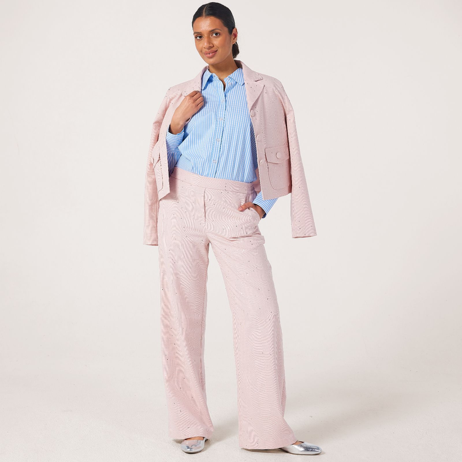 Helene Berman Pastel Check Smart Trouser with Elasticated Waistband