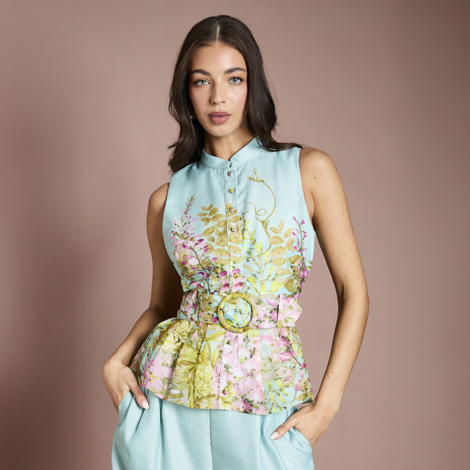 Coast Floral Placement Print Button Through Top Standard