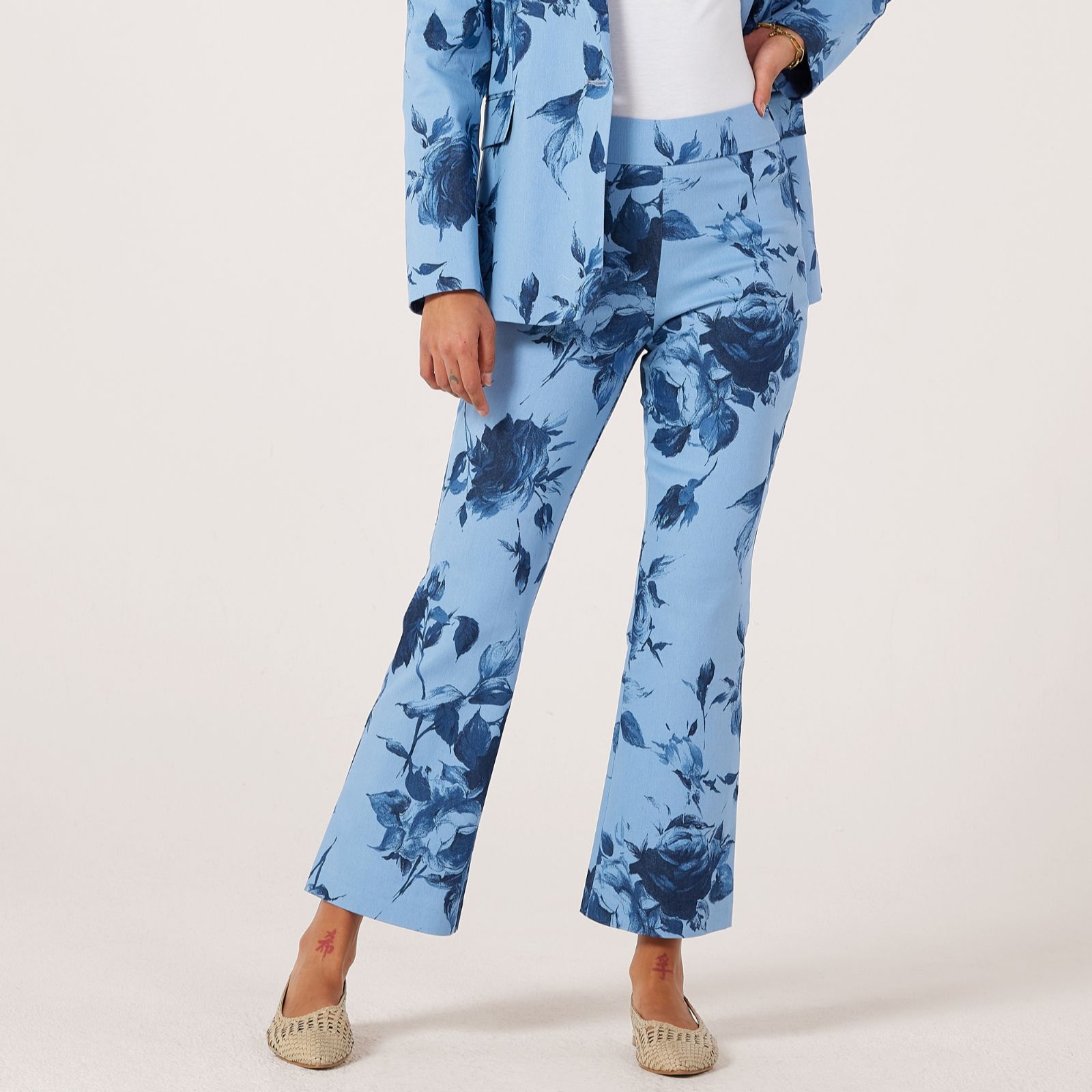 Helene Berman Floral Denim Cropped Trouser with Stretch
