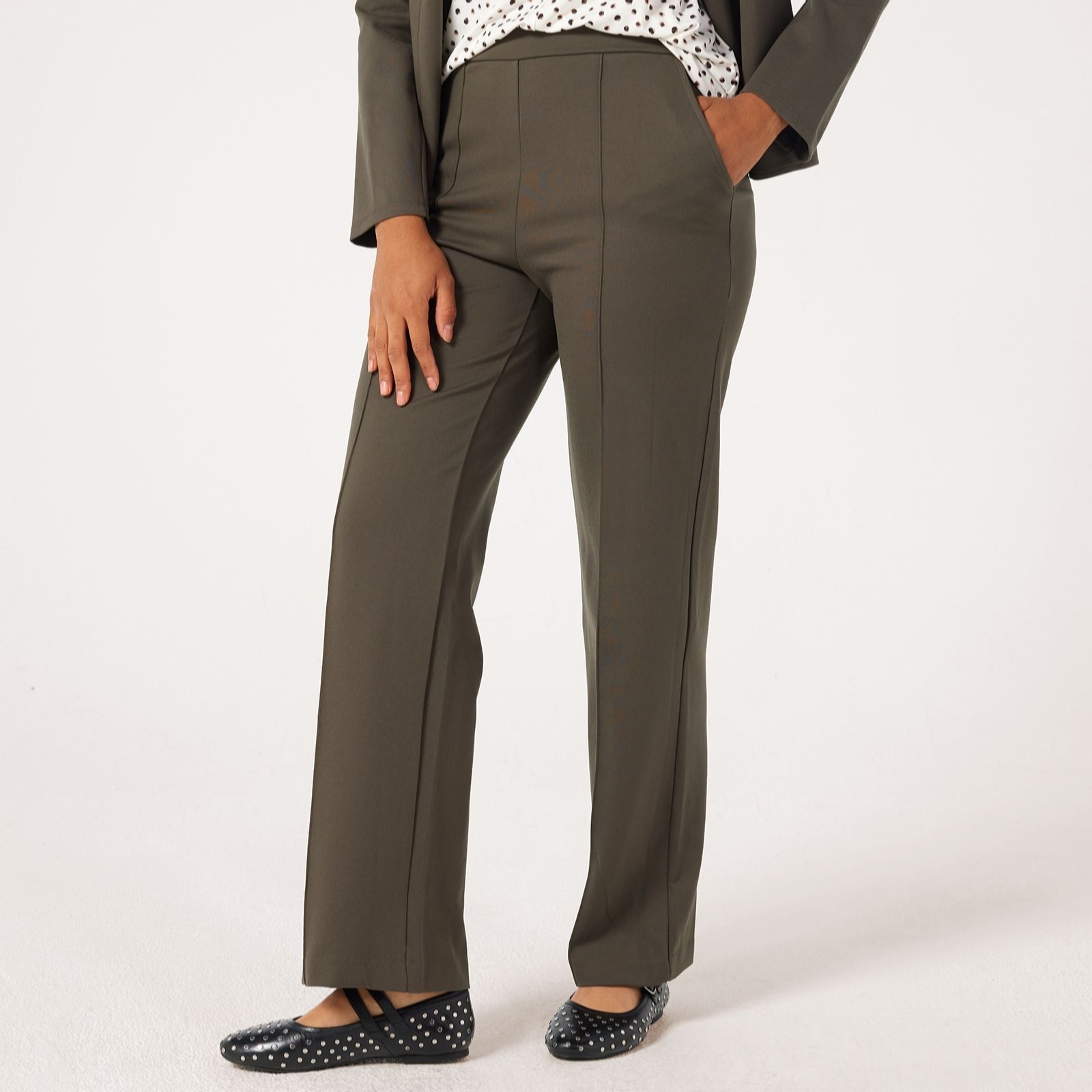 Kim & Co Strech Ponte Jane Straight Leg Pintuck Petite Trousers