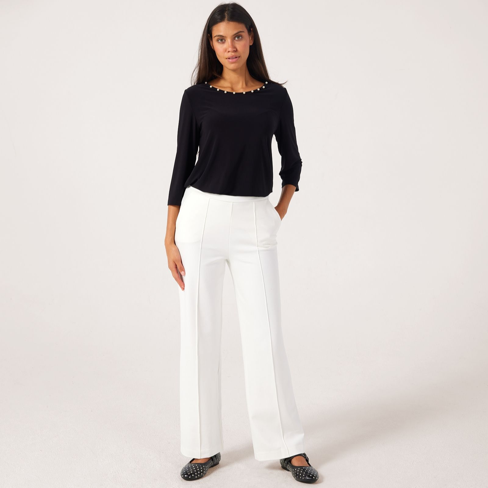 Kim & Co Strech Ponte Jane Straight Leg Pintuck Petite Trousers