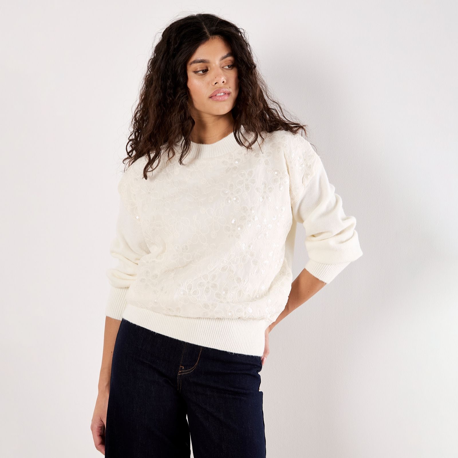 Apricot Embroidered Flower and Sequin Jumper