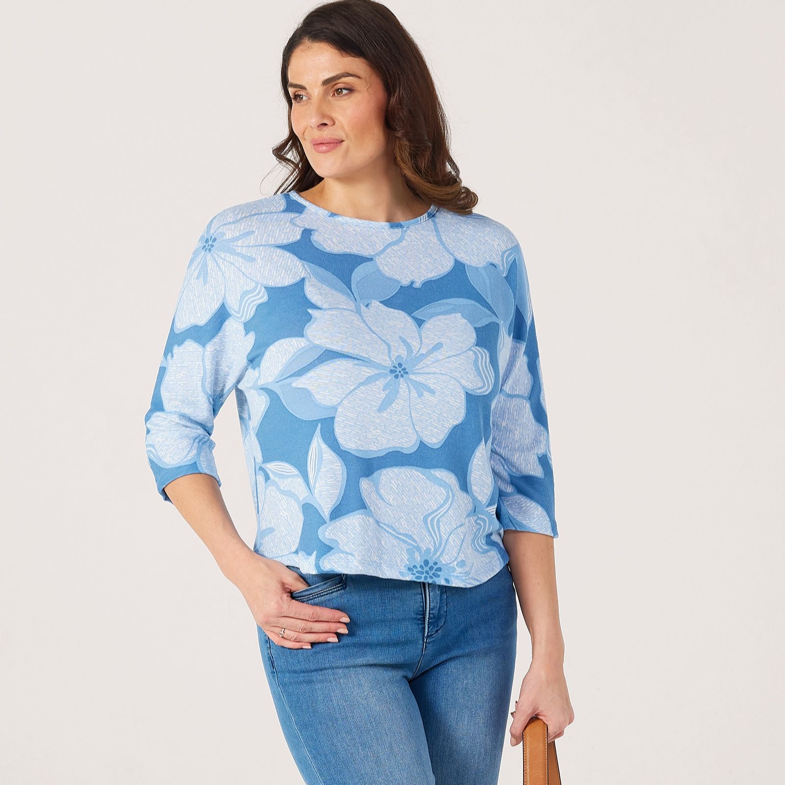 Kim & Co Printed Soft Touch Knit 3/4 Dolman Sleeve Jumper