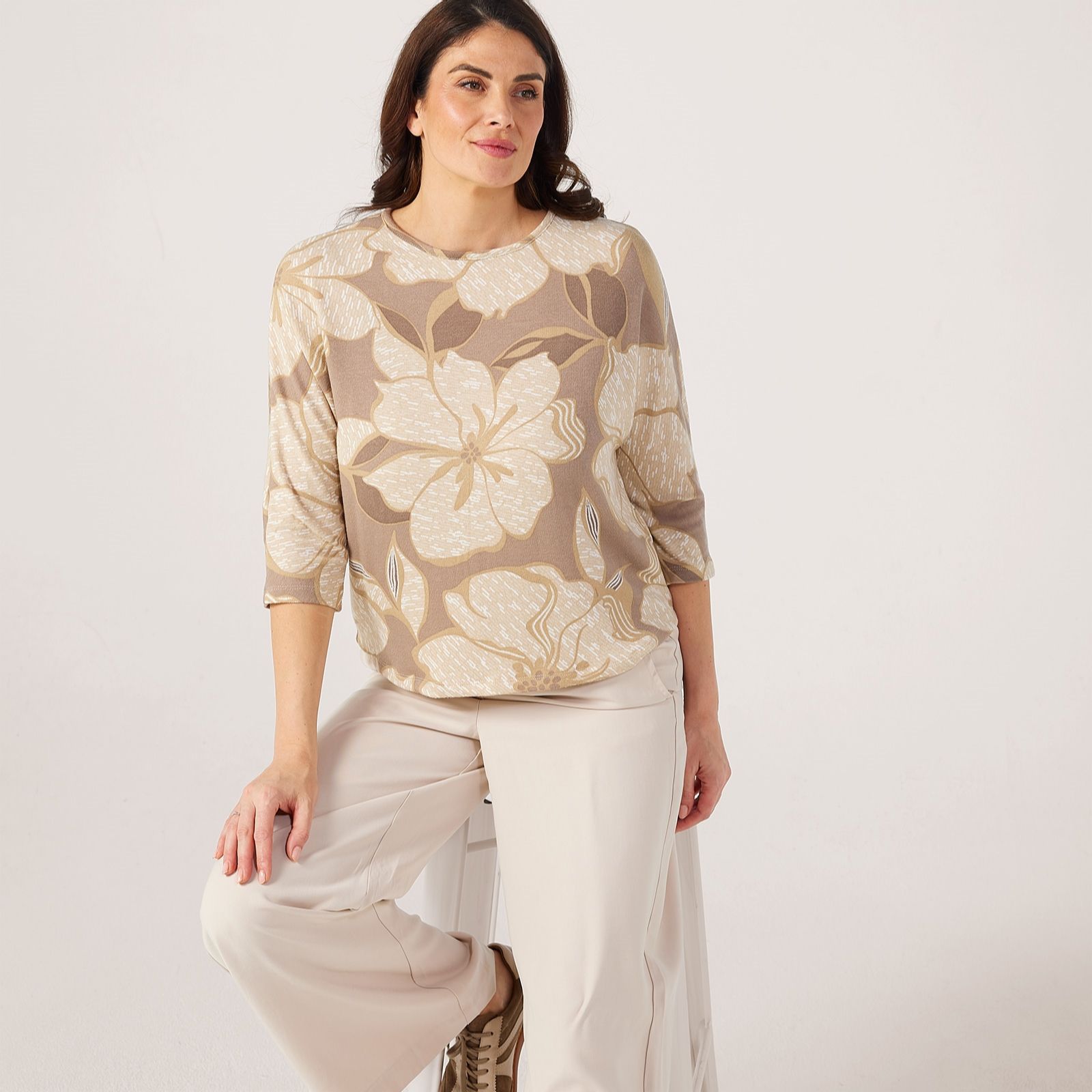 Kim & Co Printed Soft Touch Knit 3/4 Dolman Sleeve Jumper