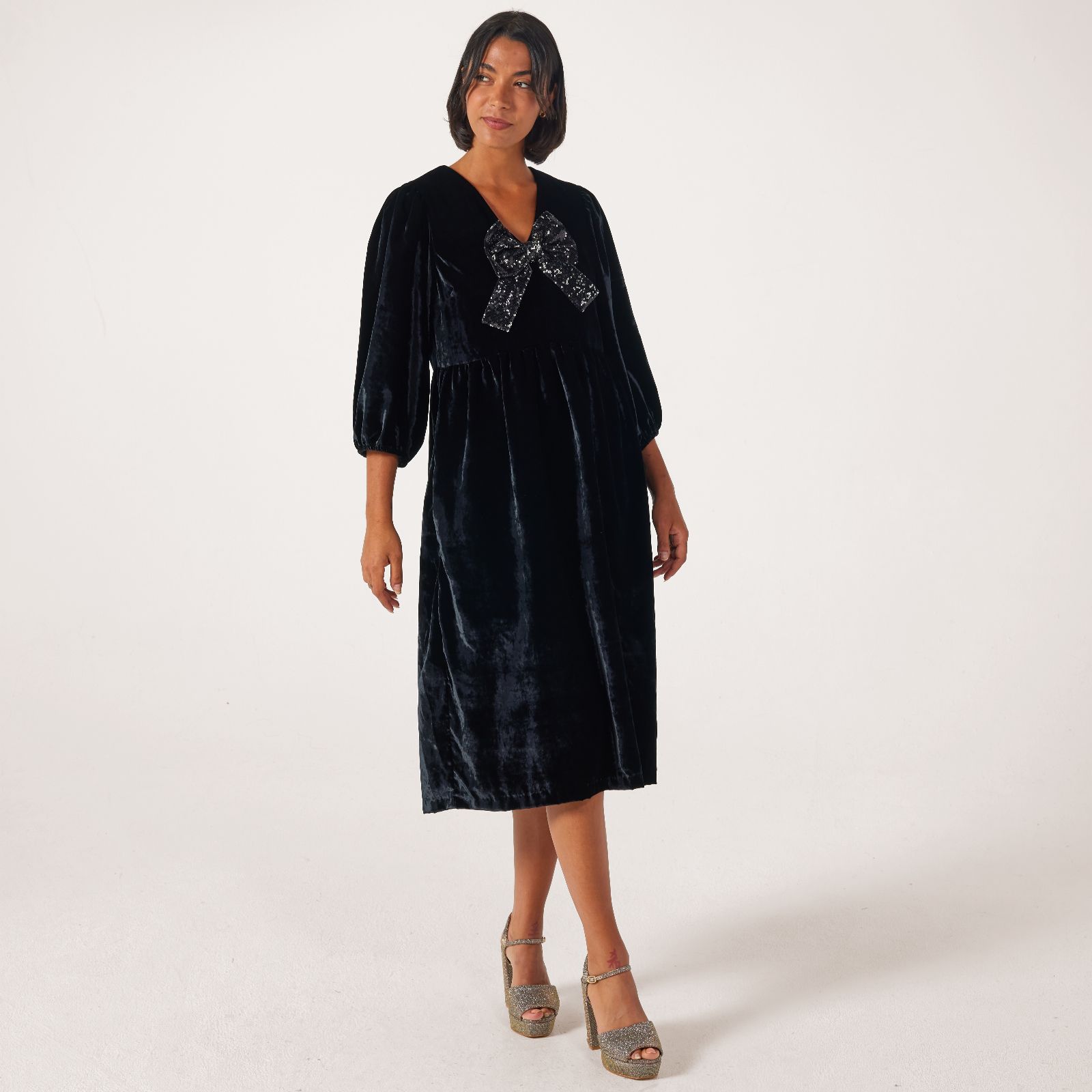 Helene Berman Sequin Bow Velvet Dress