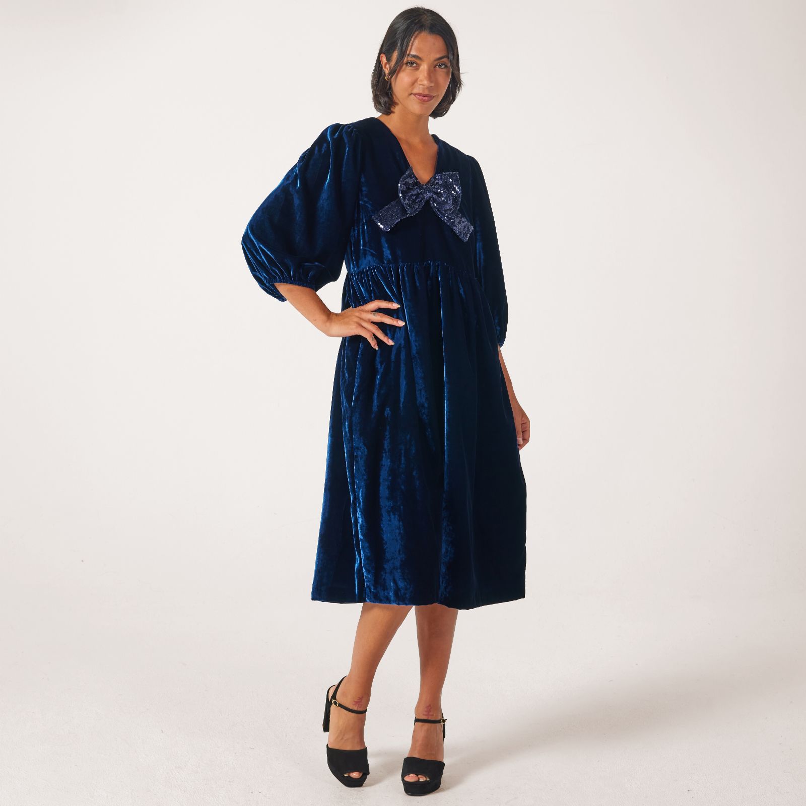 Helene Berman Sequin Bow Velvet Dress