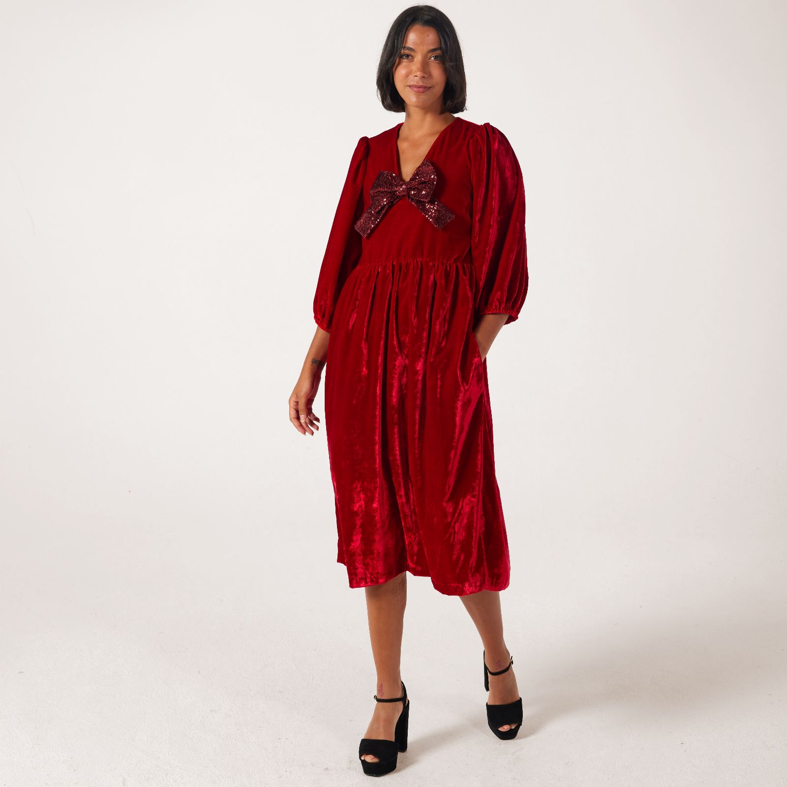 Helene Berman Sequin Bow Velvet Dress