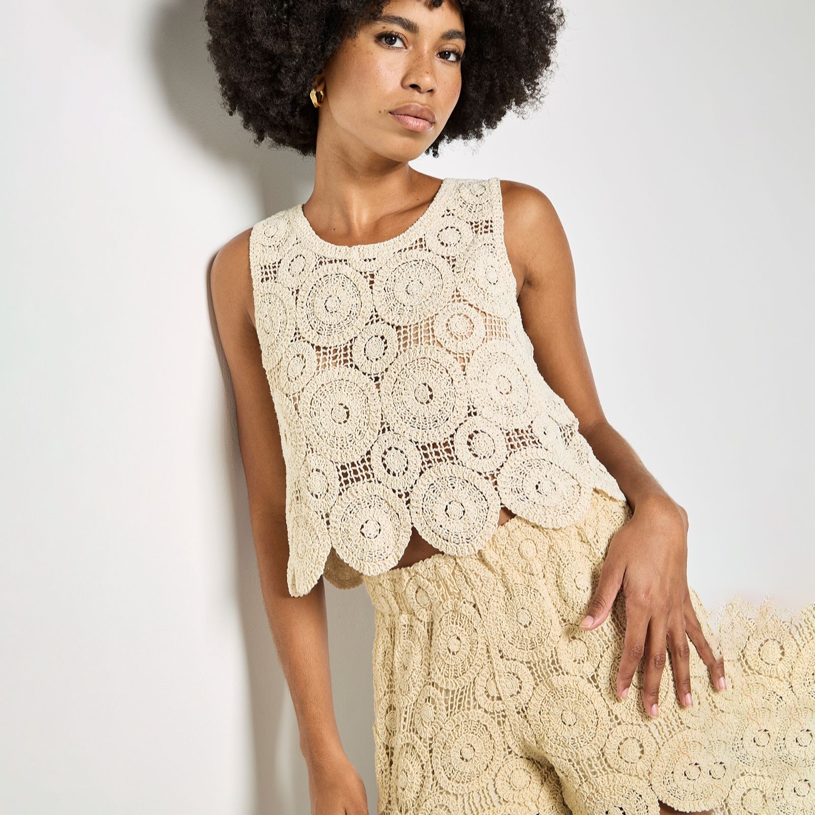 Apricot Circles Crochet Shell Top