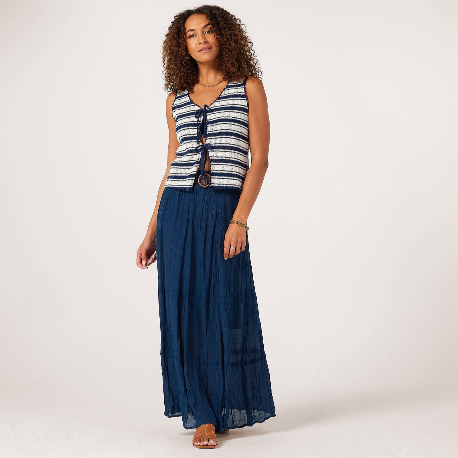 Apricot Tiered Maxi Belted Skirt Standard