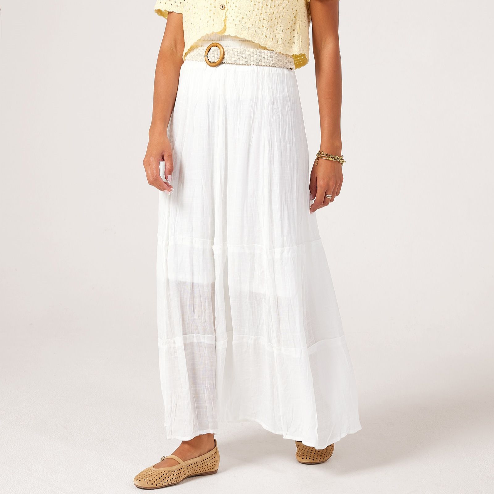 Apricot Tiered Maxi Belted Skirt Standard