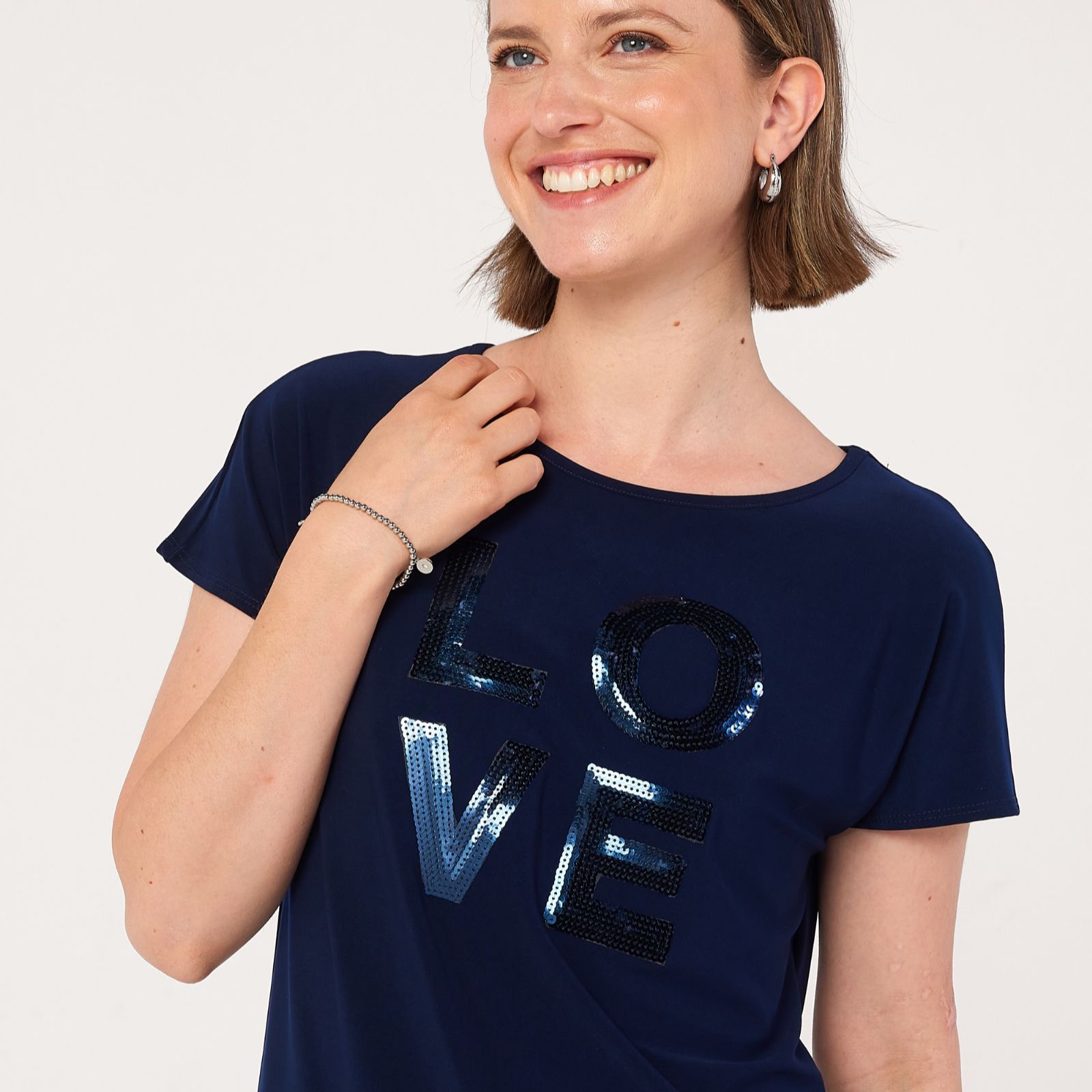 Kim & Co Deluxe Brazil Jersey Sequins Applique Short Sleeve Top