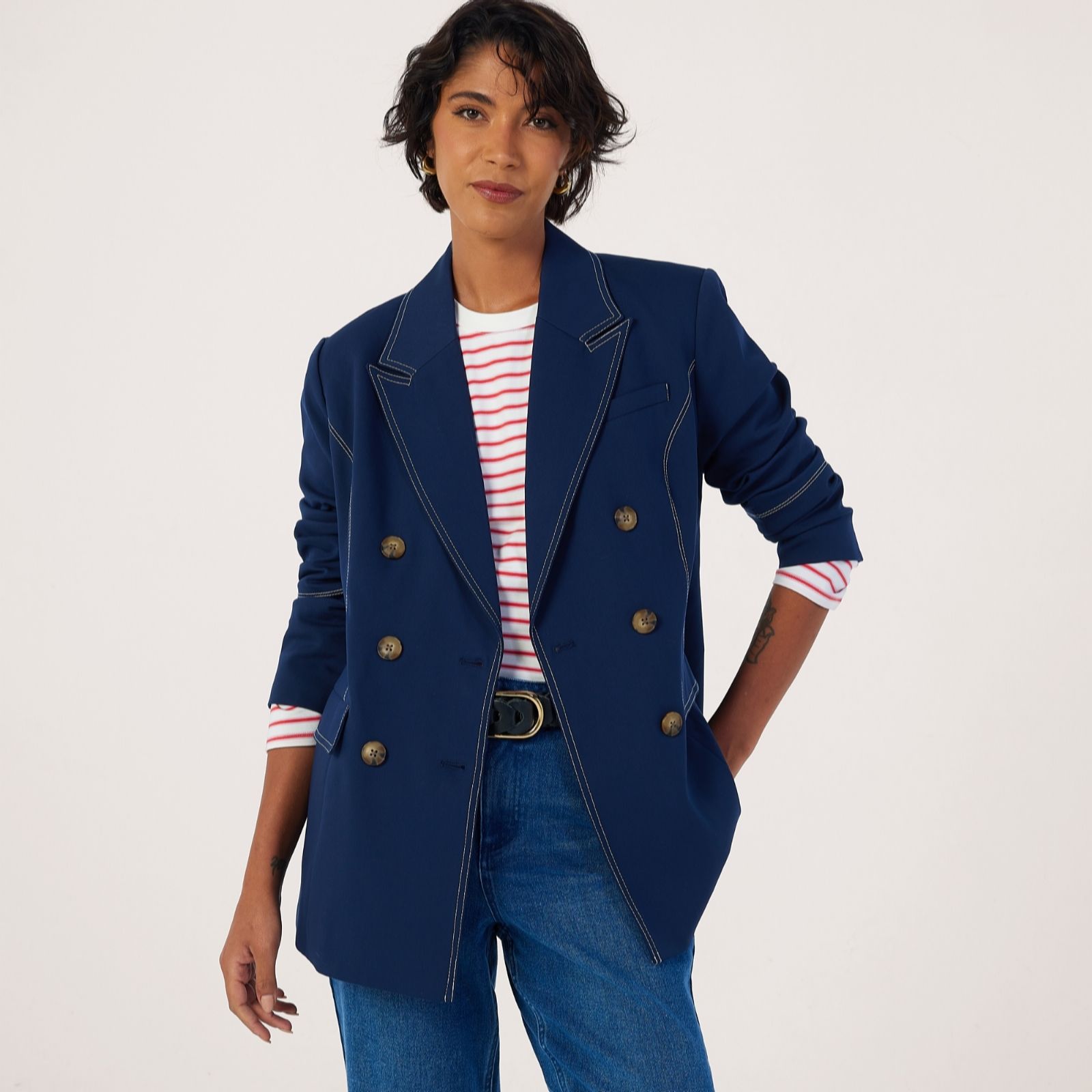 Ben De Lisi Topstitch Double Breasted Blazer