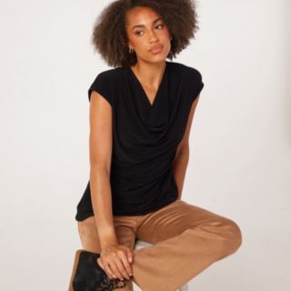 Kim & Co Deluxe Brazil Knit Short Sleeve Drape Neck Top