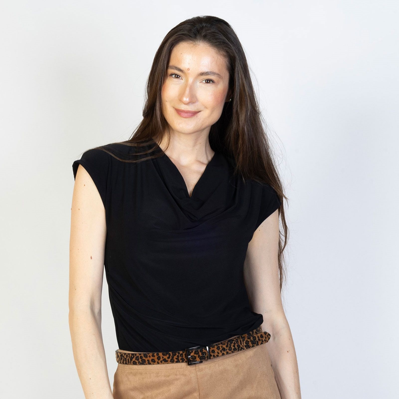 Kim & Co Deluxe Brazil Knit Short Sleeve Drape Neck Top