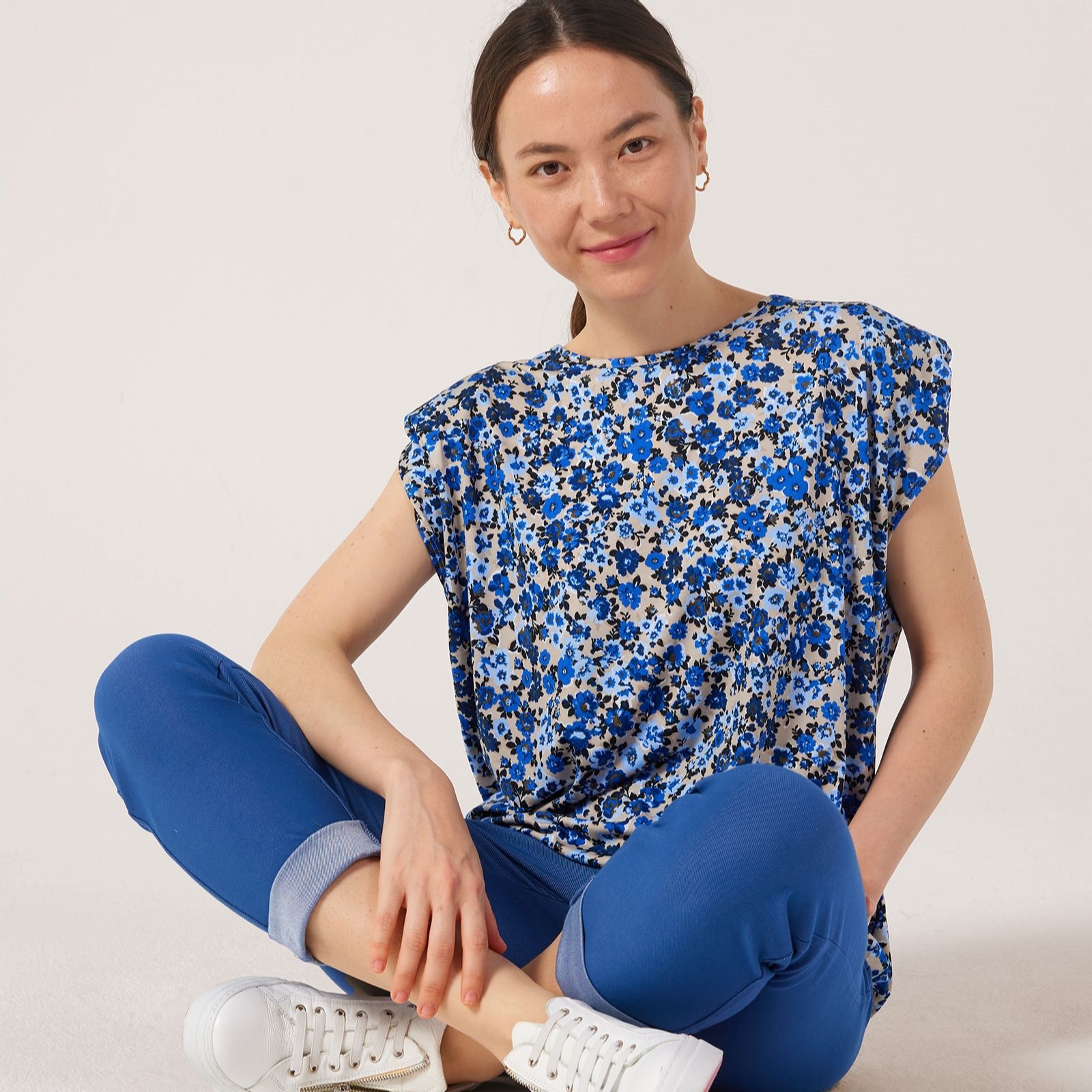 Kim & Co Printed Brazil Jersey Extended Shoulder Blouson Top
