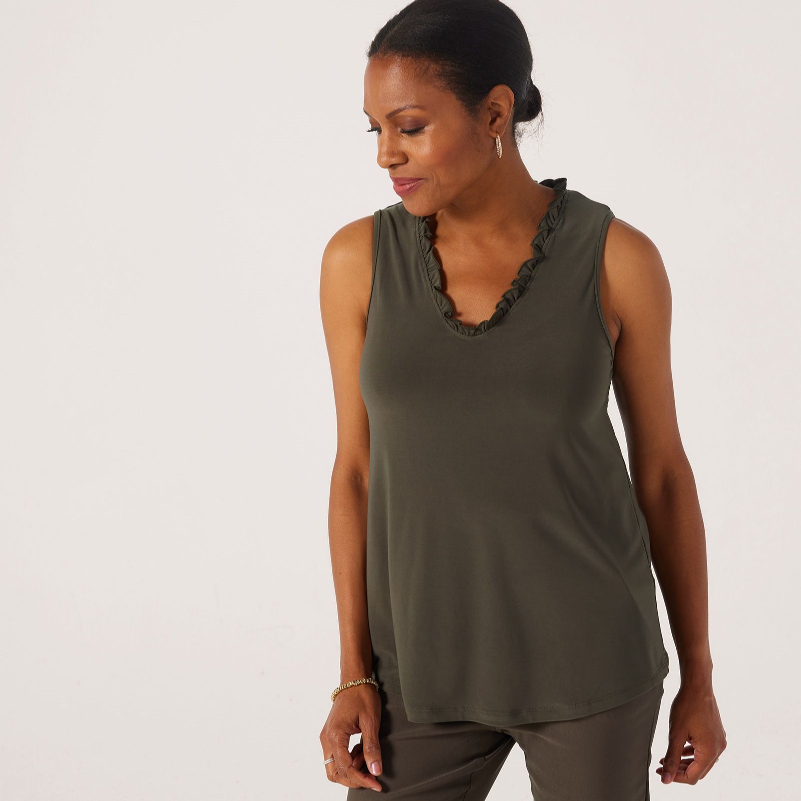 Kim & Co Deluxe Brazil Jersey Frilled Neckline Sleevless Top
