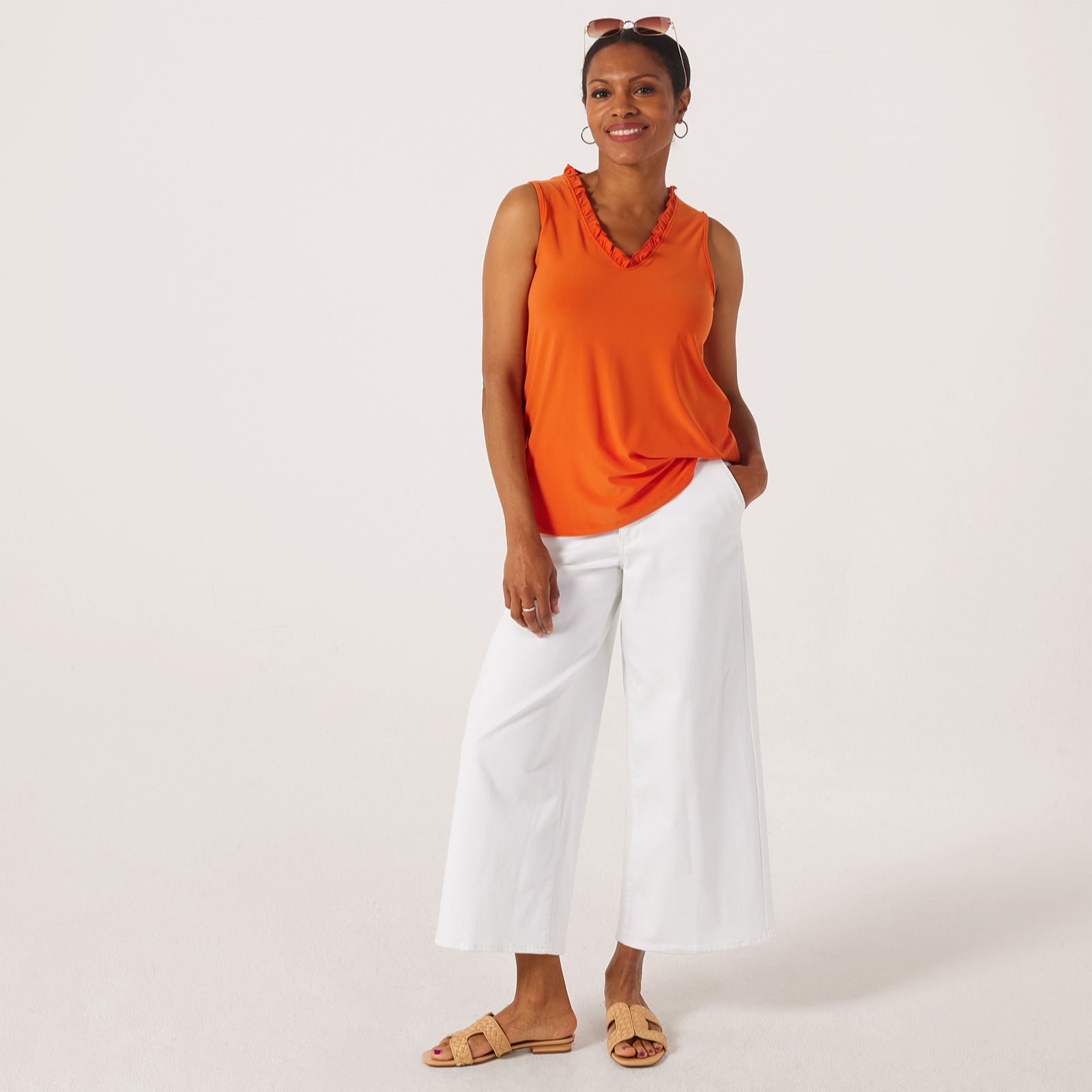 Kim & Co Deluxe Brazil Jersey Frilled Neckline Sleevless Top